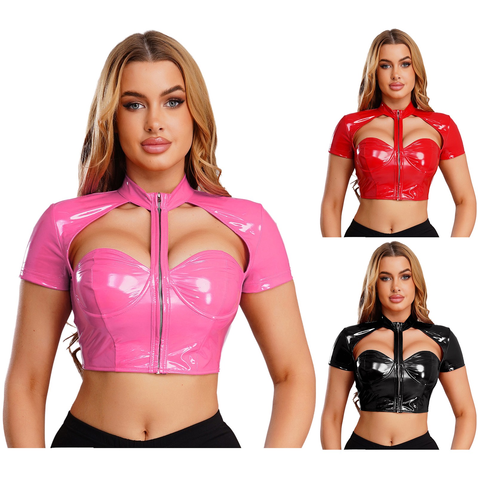 Women Bustier Short Sleeve Top Themed Vest Punk Carnivals Latex Party Gothic
