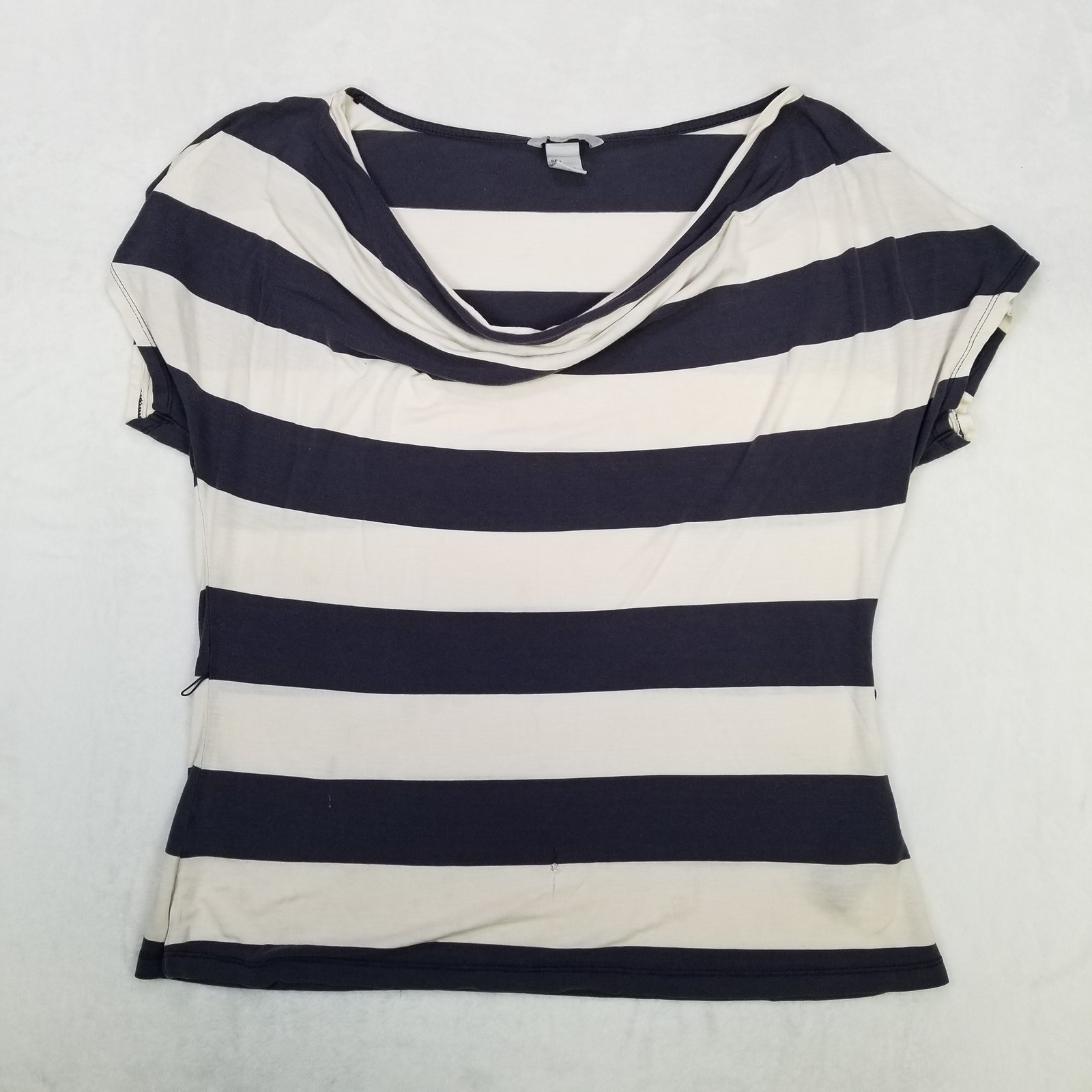 H&M Women’s Navy Blue White Striped Draped Cowl Neck Modal Top Size Large