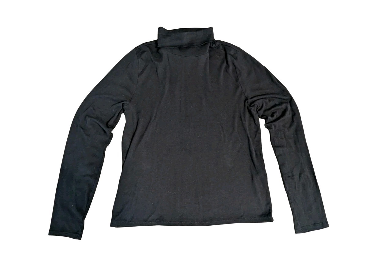 Eileen Fisher Small Black Turtleneck Top Organic Cotton Lyocell Soft Stretch S