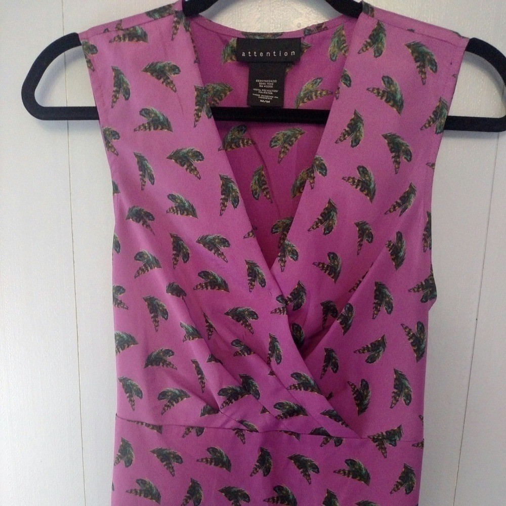 Attention Wrap Style Purple Feather Print Top