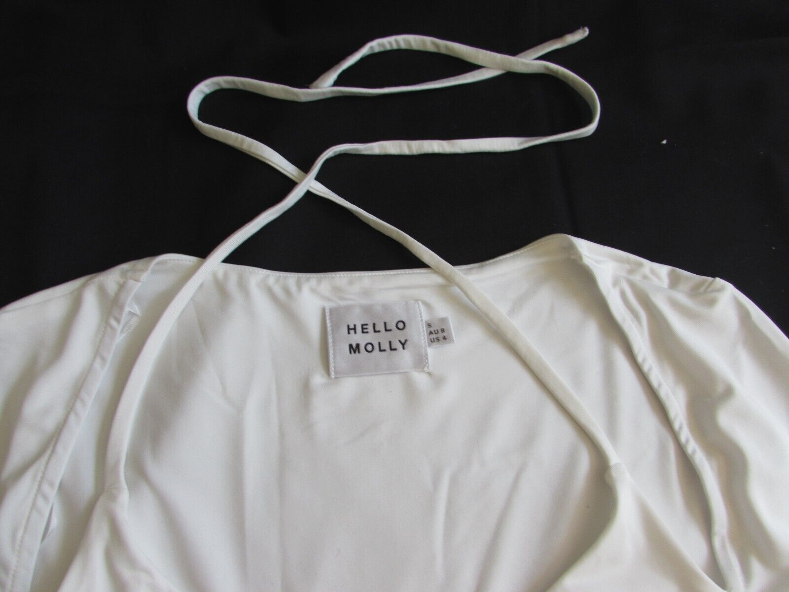 Hello Molly Women Top White Long Sleeve Halter Cropped Stretch Taking Time Sz S