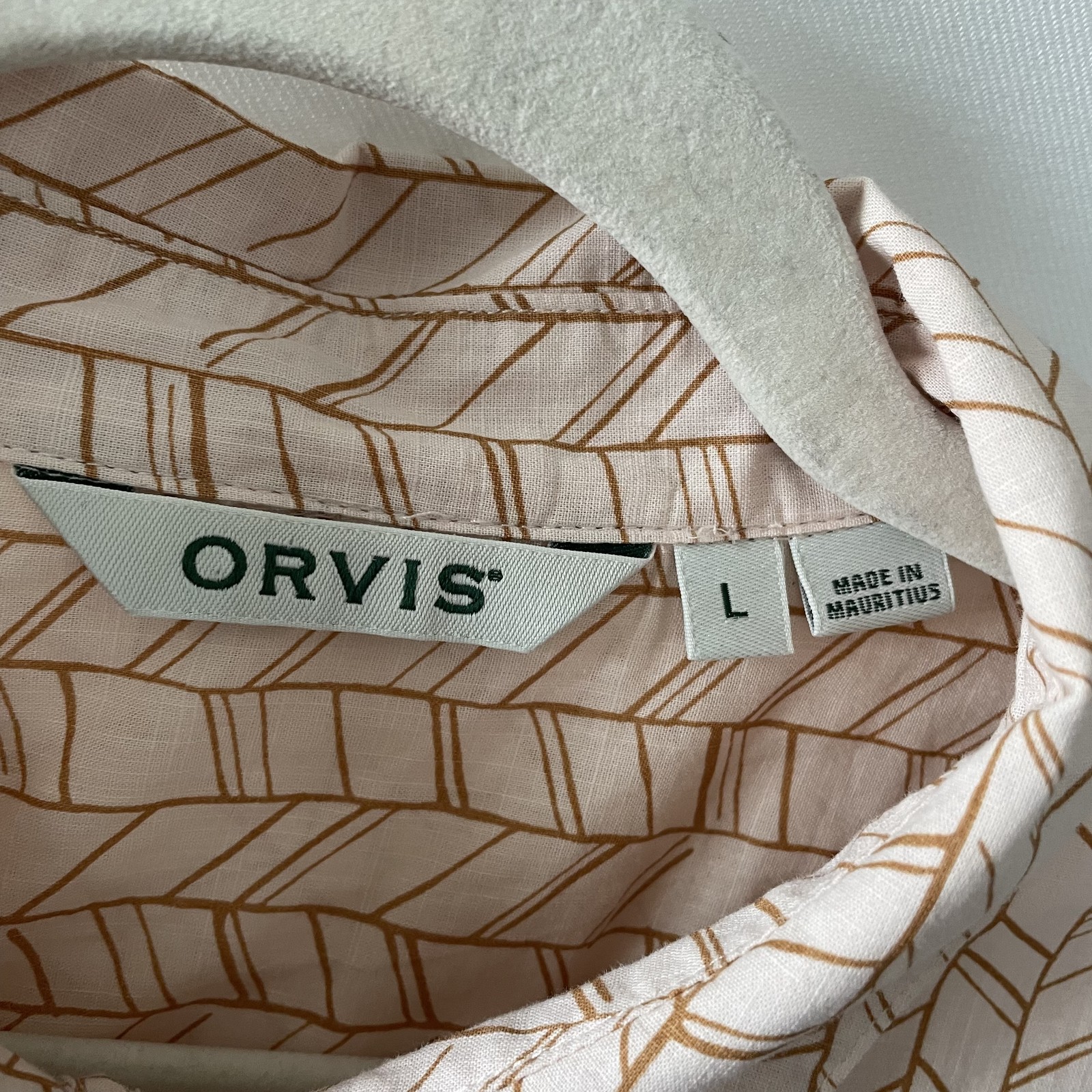 Orvis Women’s Button Front Collared Short Sleeve Shirt Peach Pink Cotton Sz L-C
