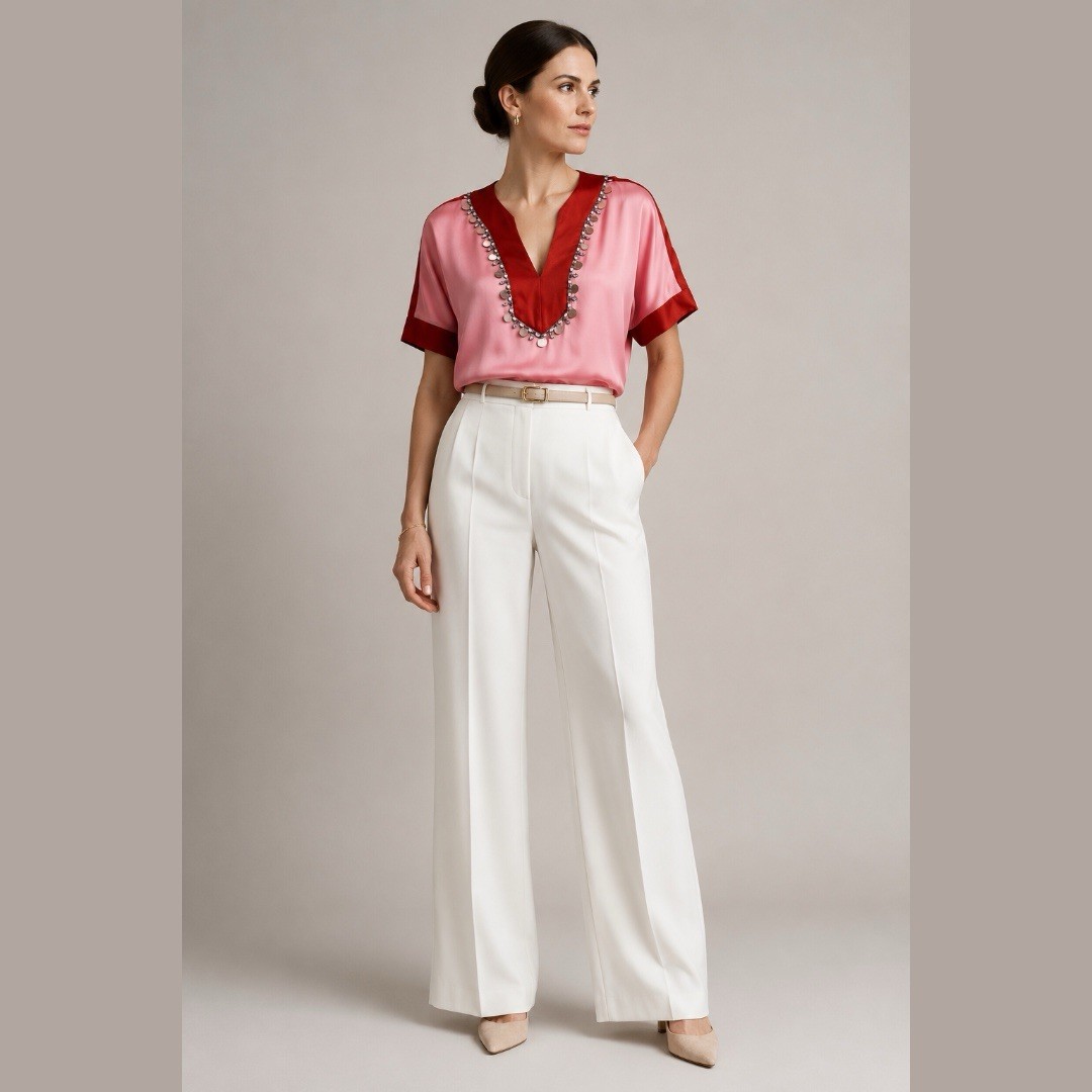 Tory Burch Silk Blouse Top Pink Red Pullover Relaxed Boho Old Money Career 2