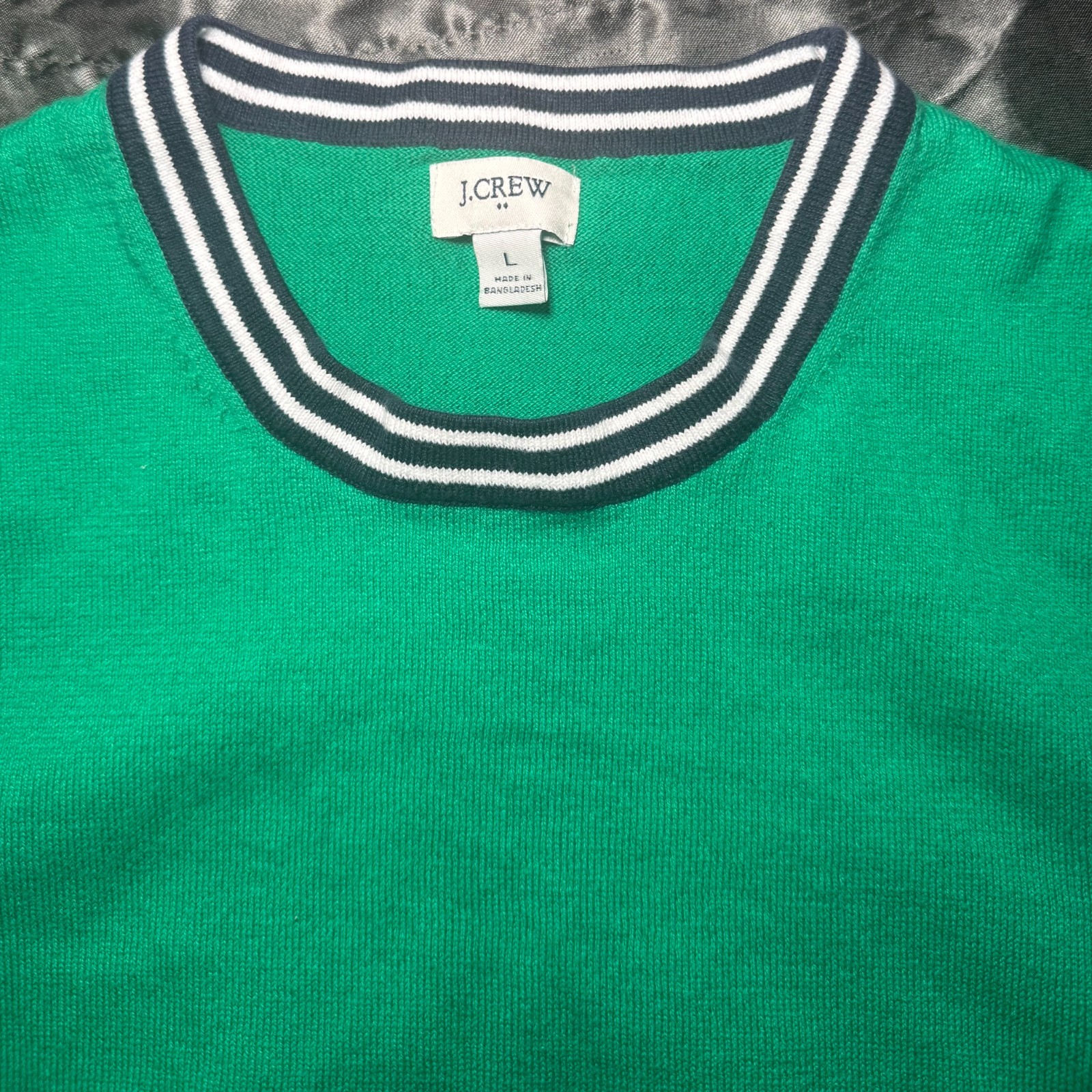 J.Crew Factory Contrast Trim Sweater Shell Knit Top Tank Green Navy Large