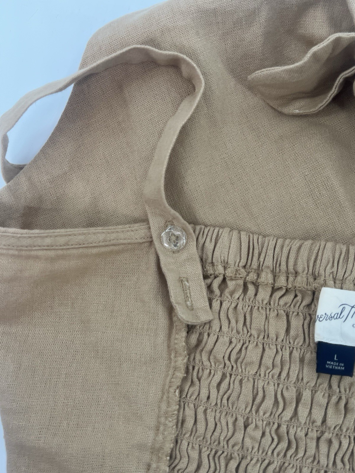 Universal Thread Tan Smocked Front Tie Linen Crop Top L Large
