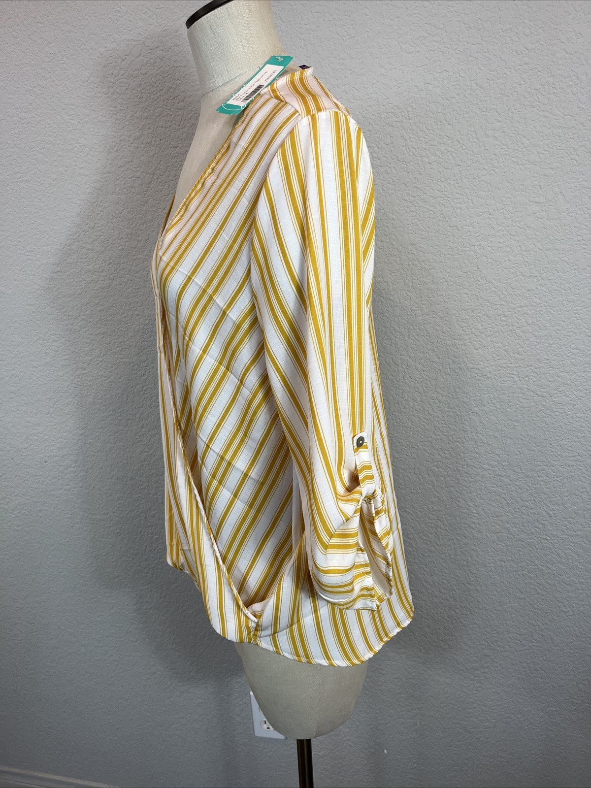 Yellow Stripe XL Womens Blouse Seussical Musical V Neck 40s 70s 80s 90s