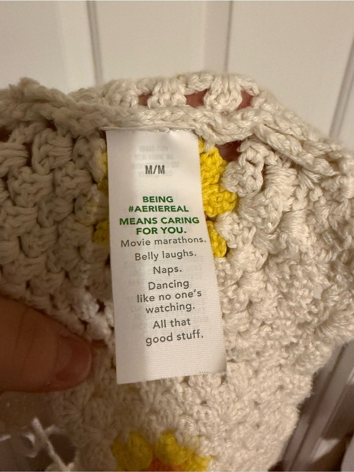 Aerie Cream Crochet Daisy Halter Crop Top Size M
