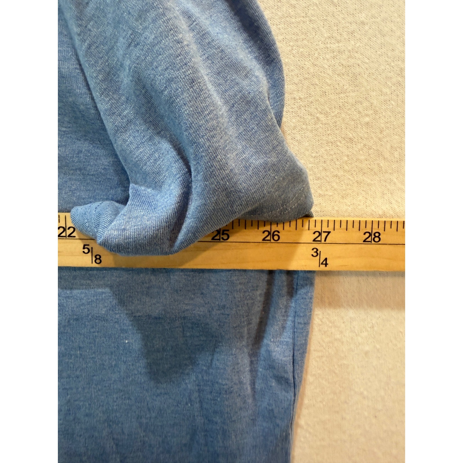 Oversized Heather Blue Side Slit Crewneck Tee Viscose Blend Short Sleeve Top