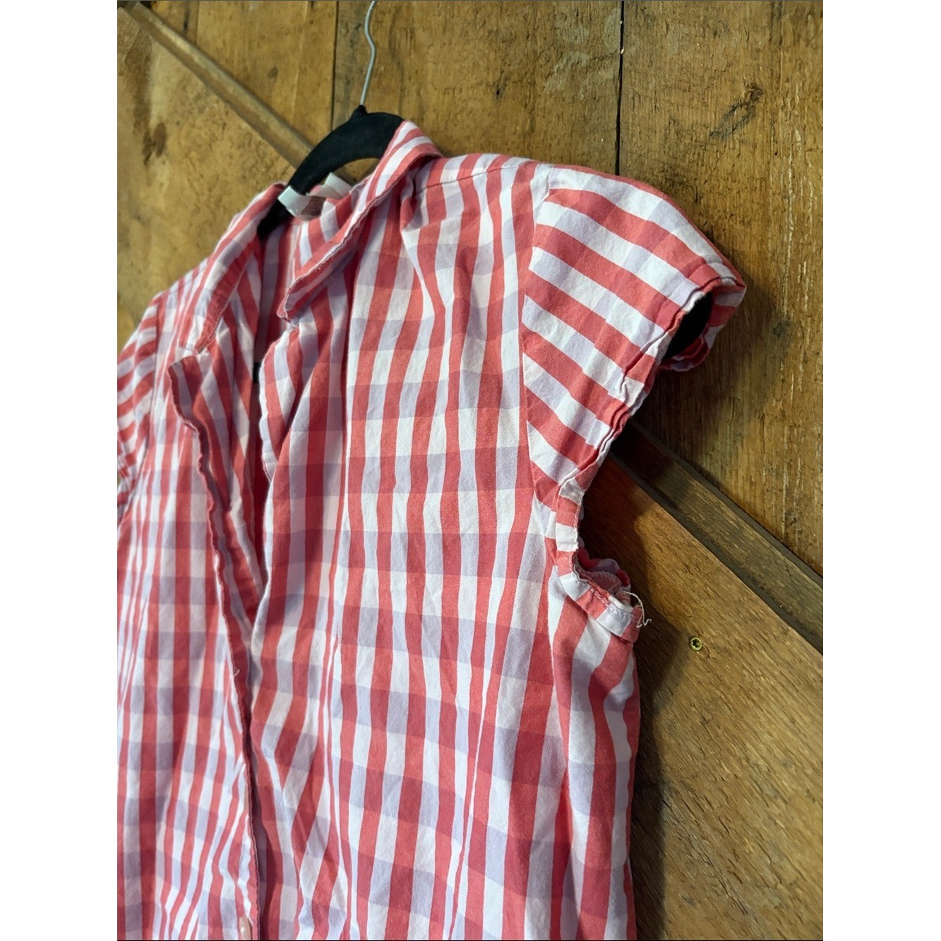 LOFT Pink and White Gingham Button-Down Shirt