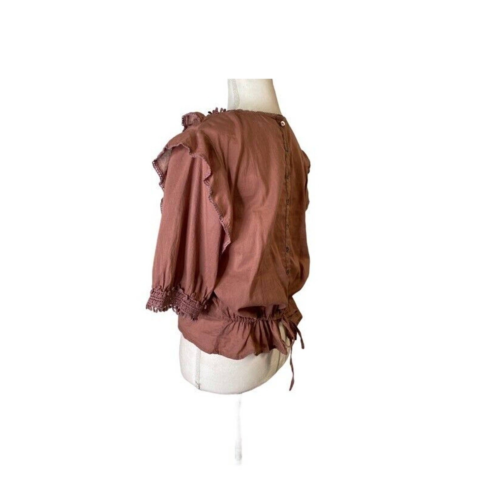 Love Sam Lace & Ruffle Trimmed Scoop Neck top pink rosewood sz medium