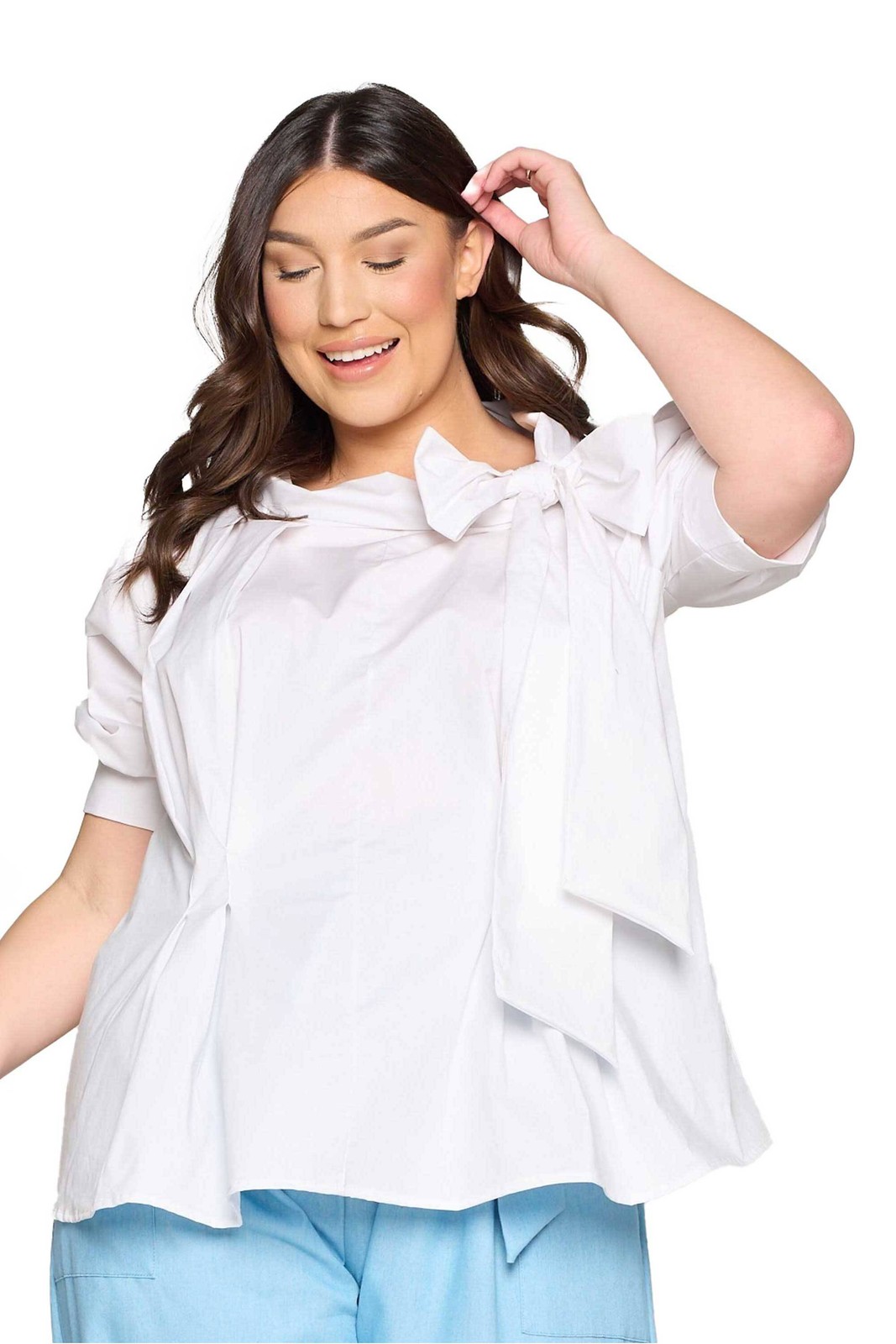 PLUS SIZE Poplin Ribbon Blouse