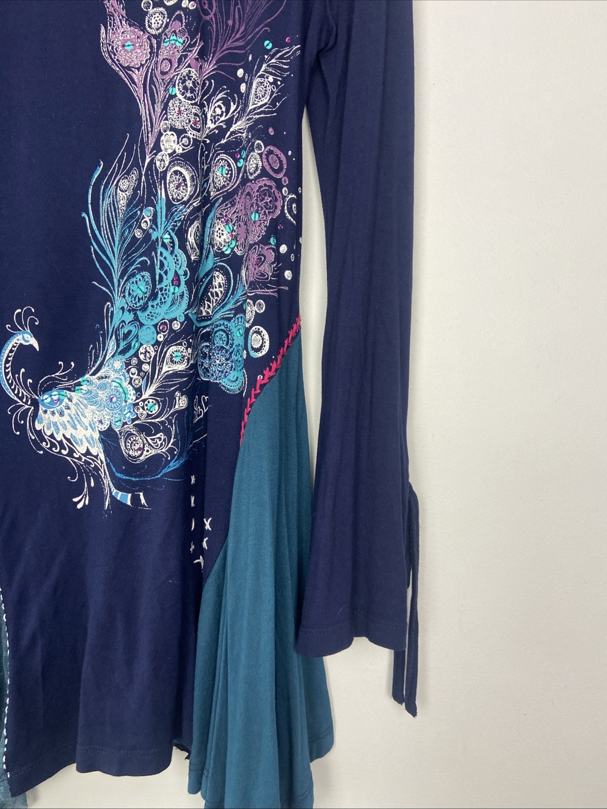 Joe Browns Top Womens Size 12 Blue Peacock Long Sleeve 90’s Y2K Floaty Gypsy