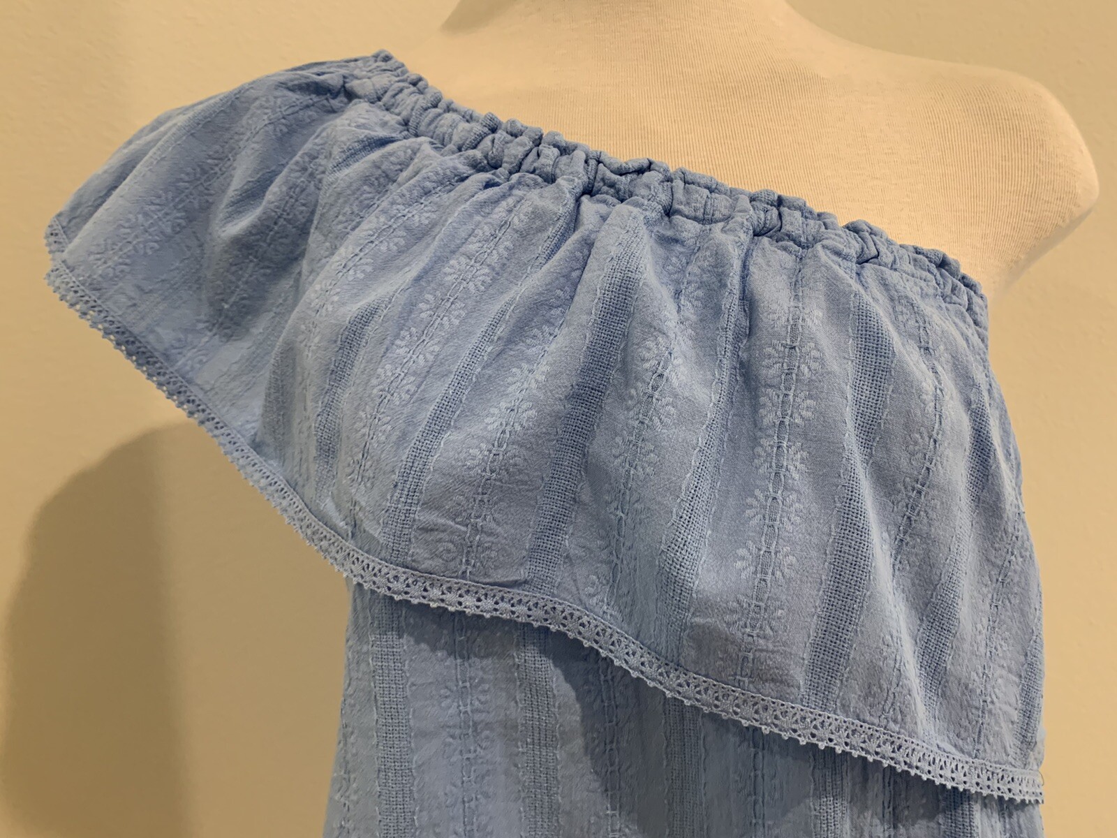 Bloomingdales BELTAINE BLUE One Shoulder Ruffle Top XS