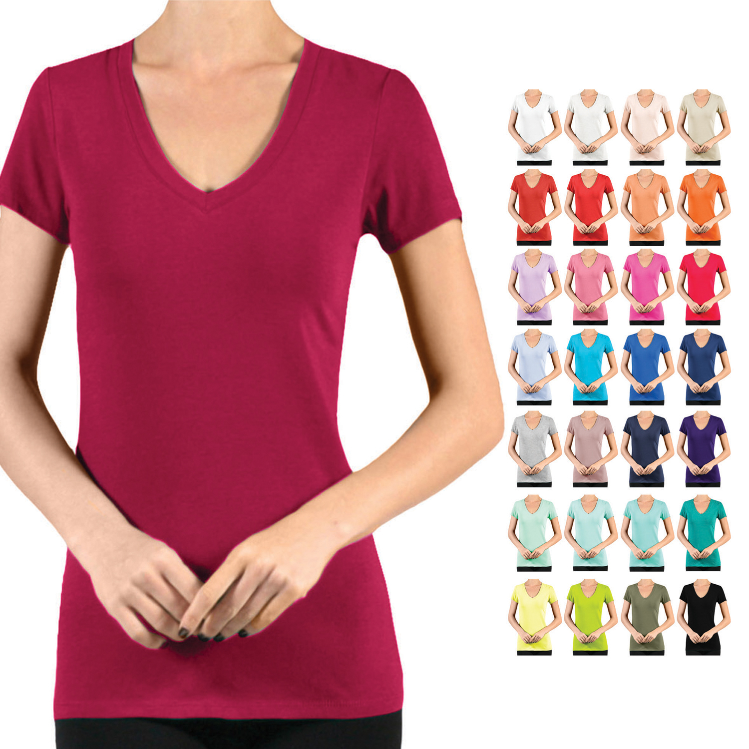 NE PEOPLE Women’s Light Short Sleeve Basic Solid Cotton V Neck T Shirt NEWT134
