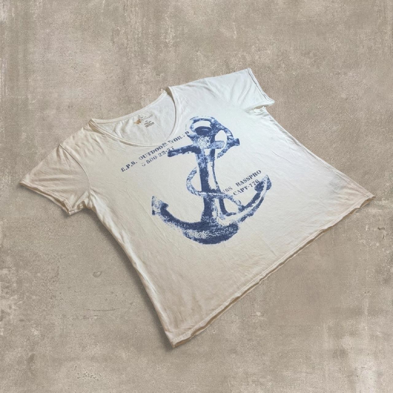 Natural Reflections Womens 1X White Graphic Tee Anchor Bass Pro V-Neck Shirt