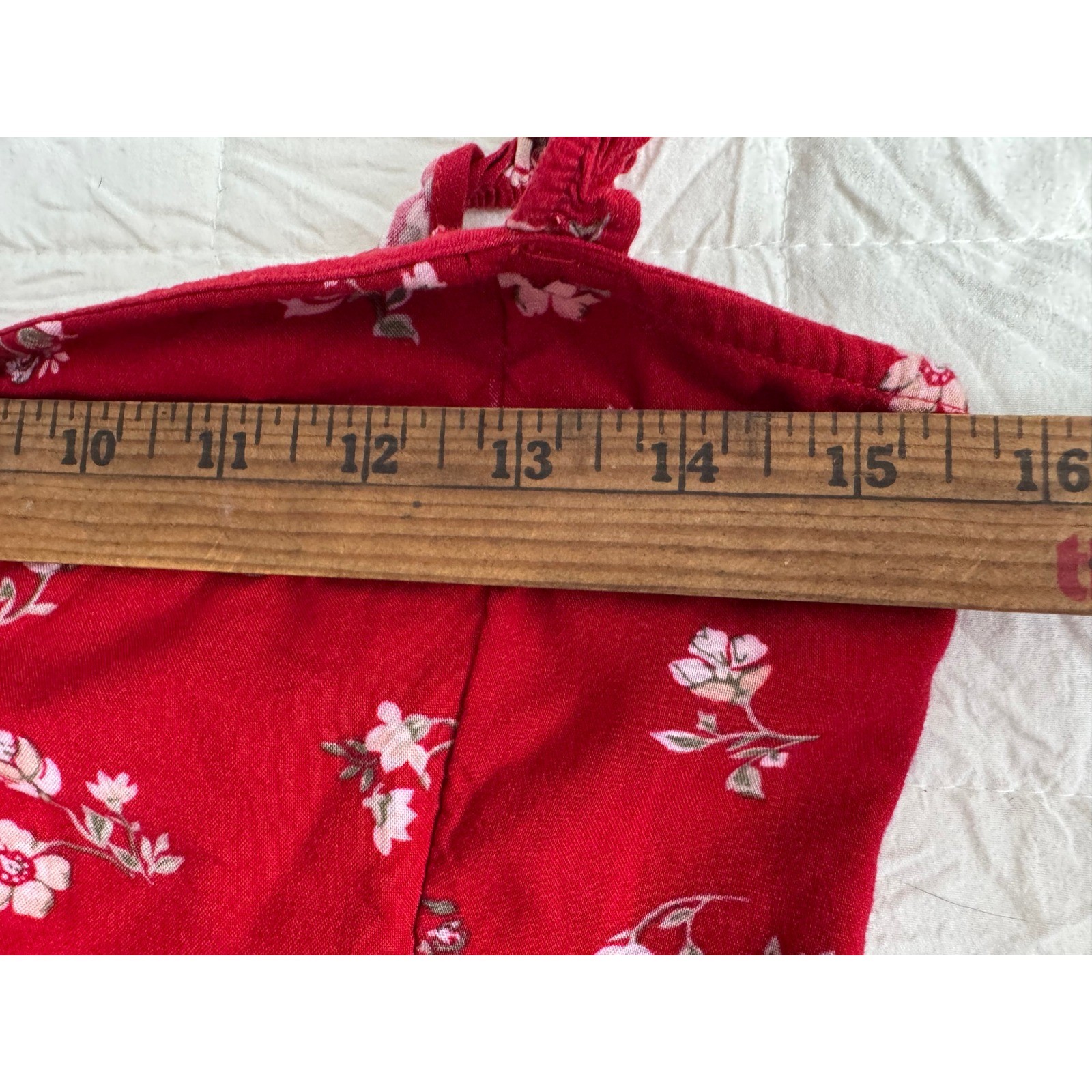 Cottagecore Red Floral Coquette Smocked Back Y2K Ruffle Strap Crop Top Large