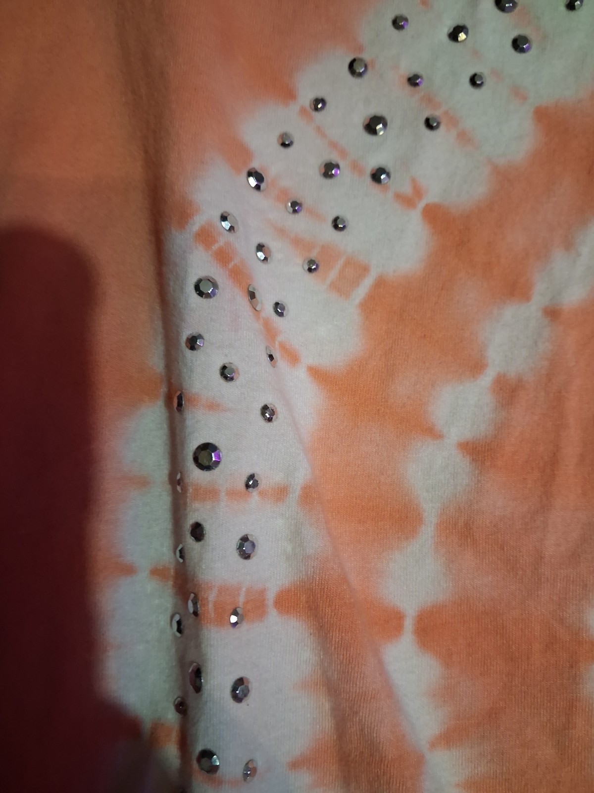I.N.C. ~Womens Orange Tyedye Pattern,Cute, Bedazzeled,V-neck Tshirt Size Large