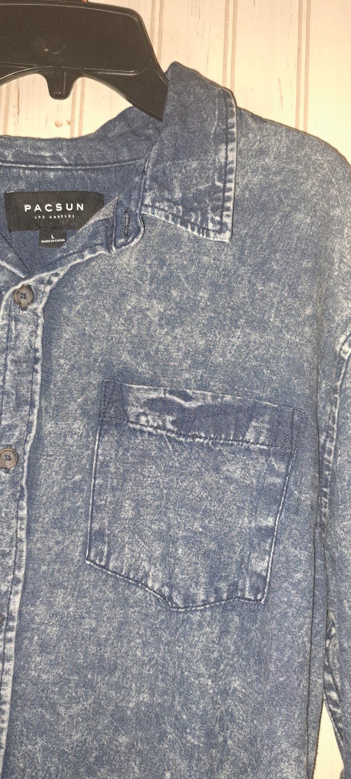 Mens Pacsun Los Angeles Denim Acid Wash Button Front Shirt Grungy Fun Large