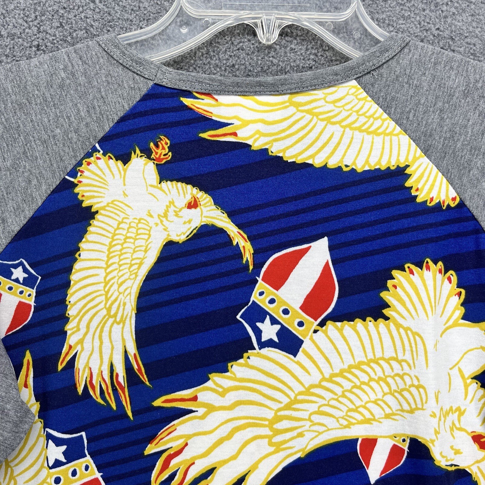 LuLaRoe Top Womens Medium Blue Gray Yellow Randy Shirt Eagles long sleeves
