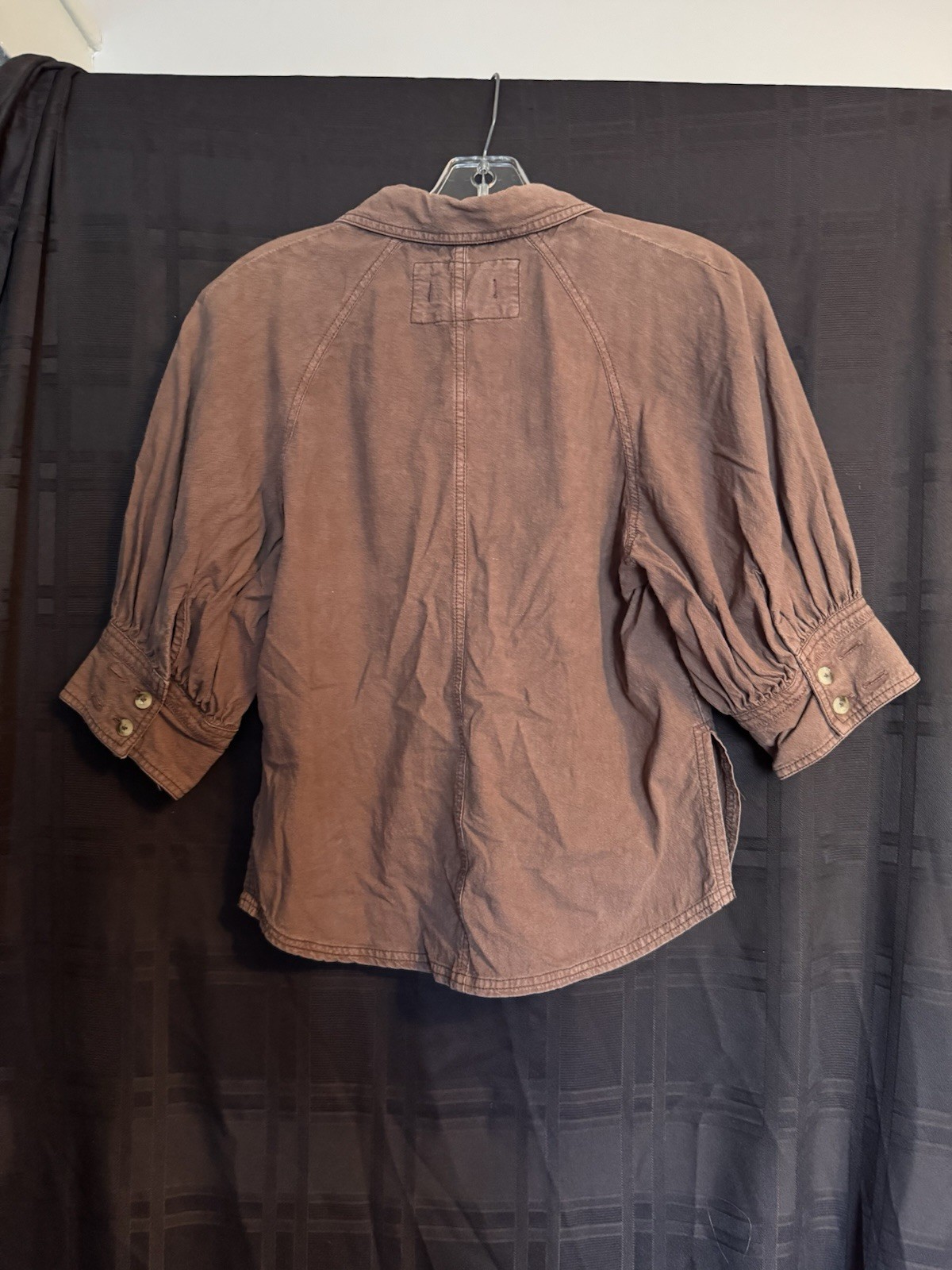 Free People 100% Cotton Brown Blouse Princess Quarter Sleeve Side Vent Size S