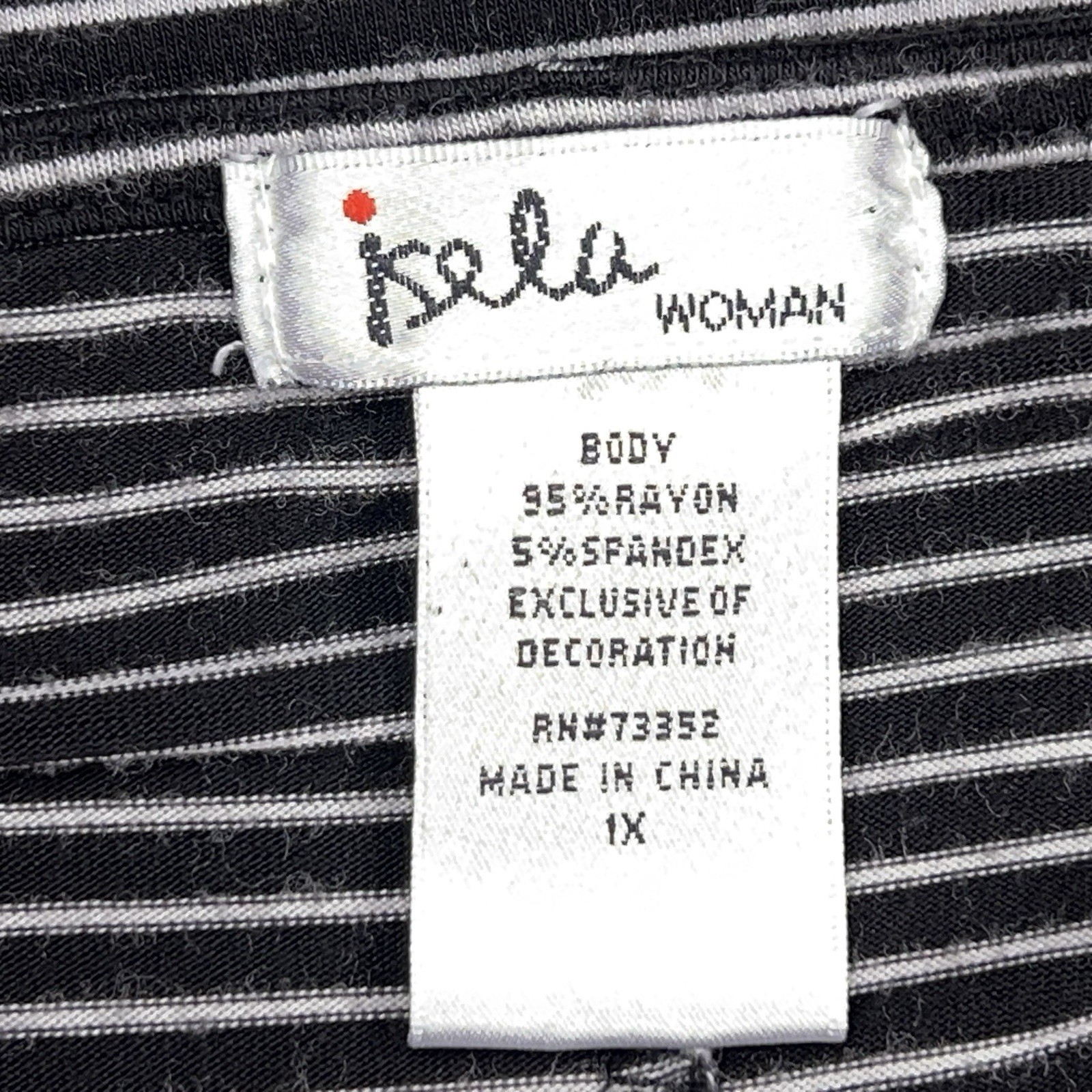 1x Isela Black White Striped Top Pom Pom Accent Goth Preppy Stretch Casual