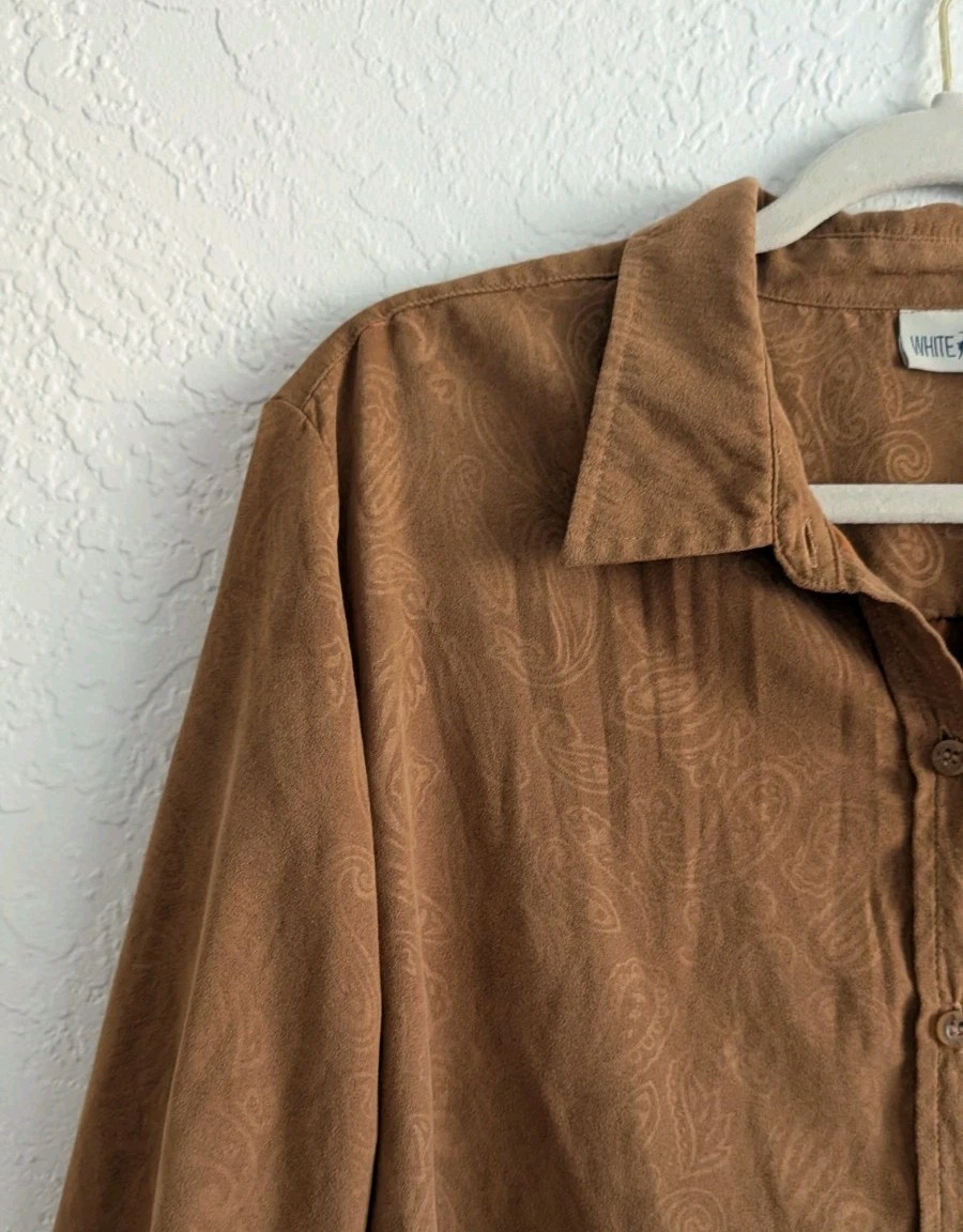 White Stag Brown Paisley Woven Button-Up Long Sleeve Collared Shirt Women’s XL