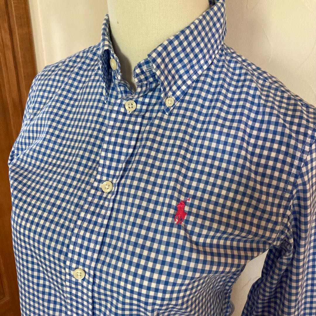 Ralph Lauren Women’s Long Sleeve Gingham Check Shirt S Blue Cotton Embroidered