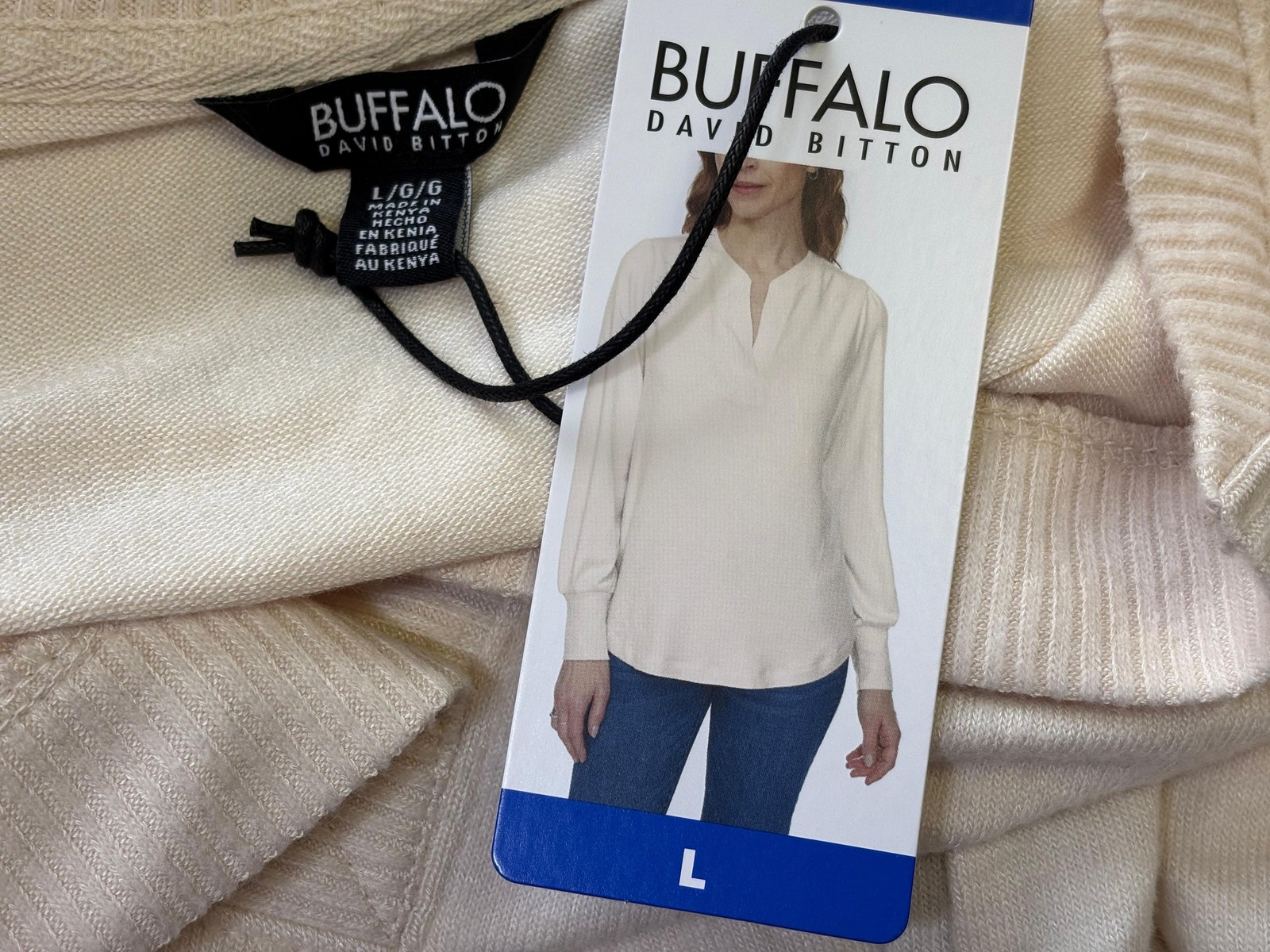 Buffalo David Bitton Shirt Womens L White Cozy V Neck Long Sleeve Jersey Top