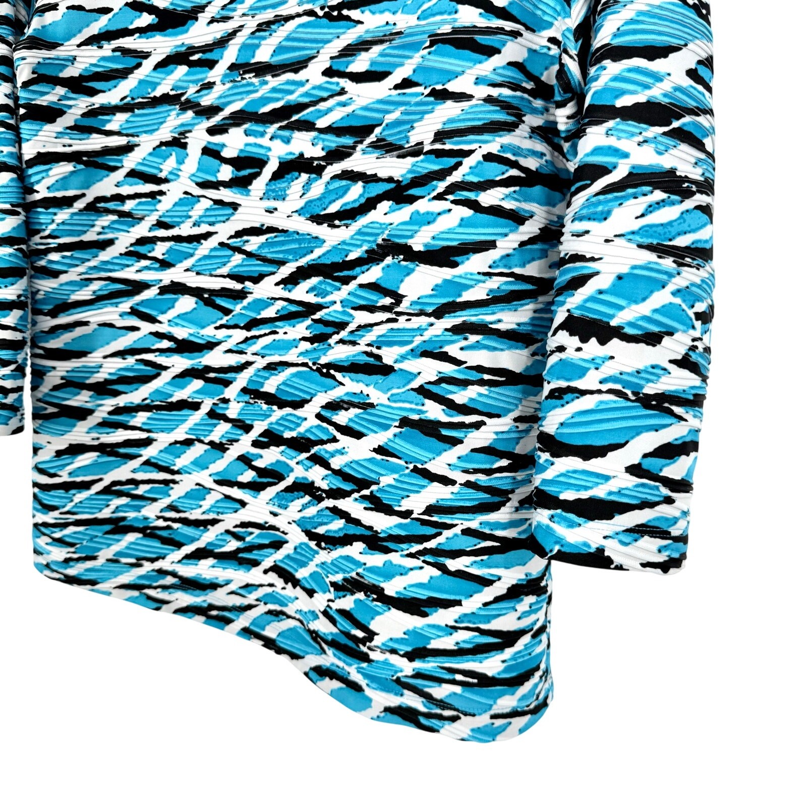Allison Daley Sz Small Blue White Tropical Artsy Stretchy Blouse Shirt Top
