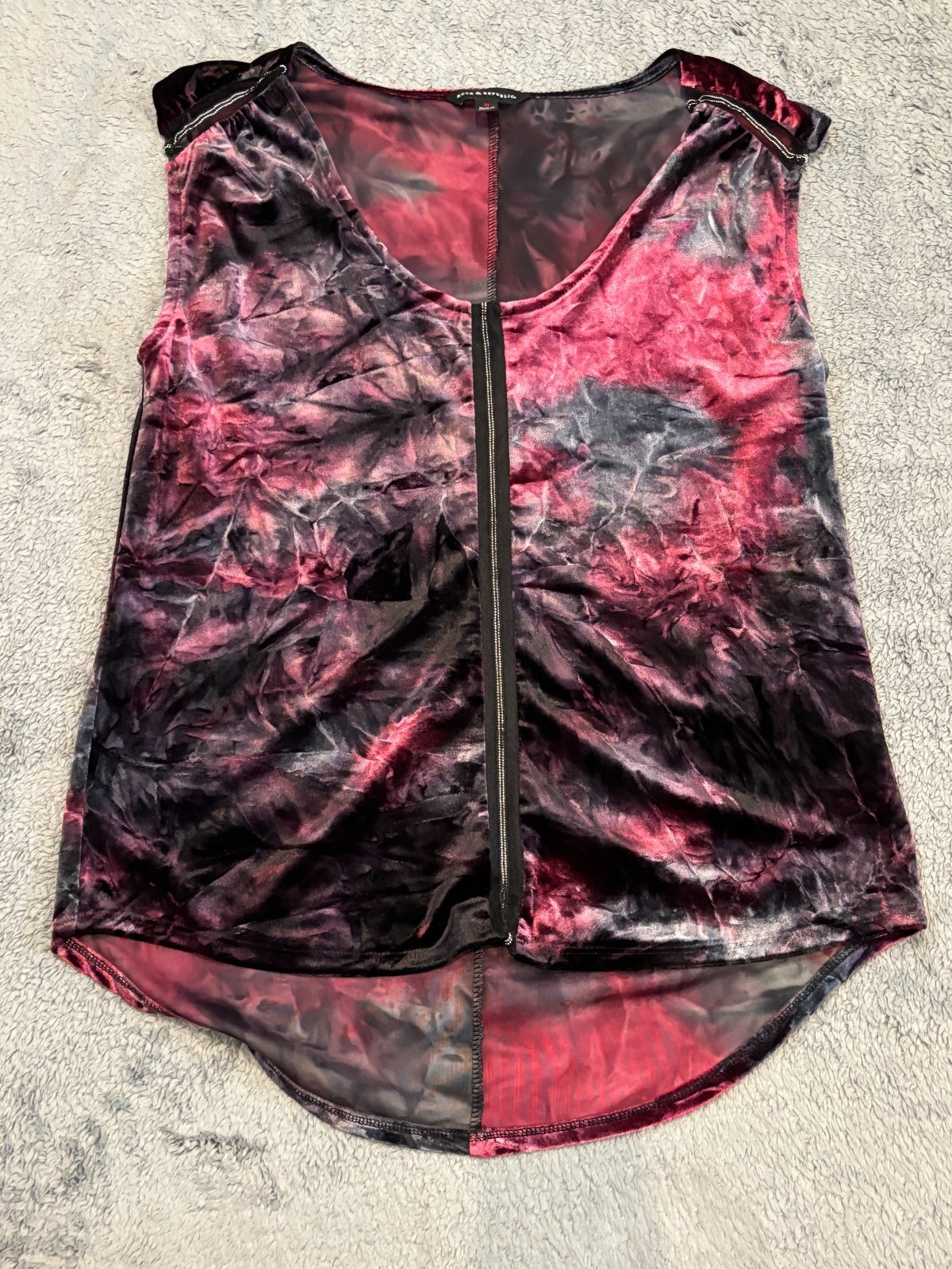 Rock & Republic Crushed Velvet Look Tank Womens Medium Multicolor Silver Trims