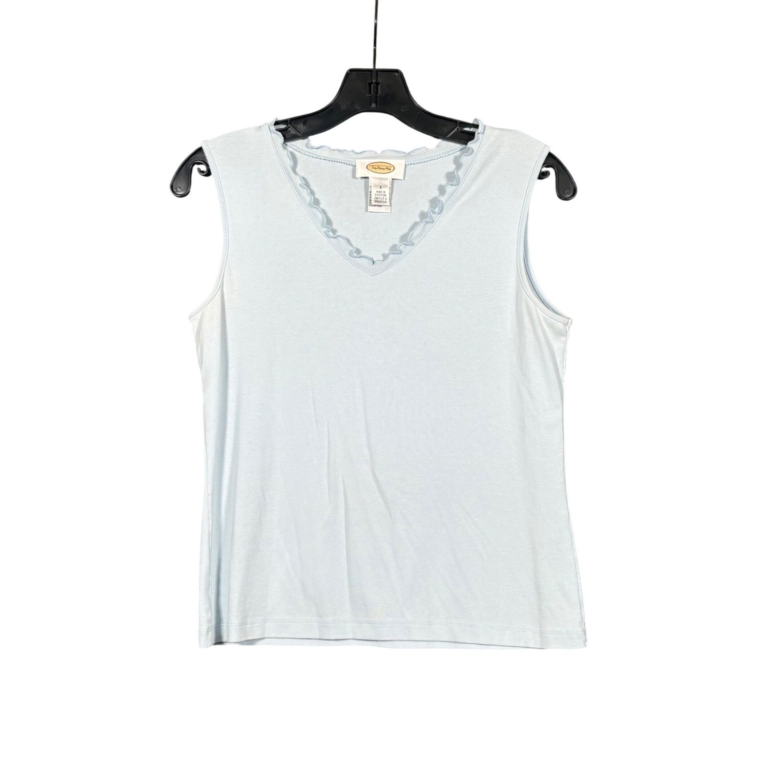 Vintage Talbots Womens Light Blue Cotton V-Neck Tank Top Ruffle Size S Y2K