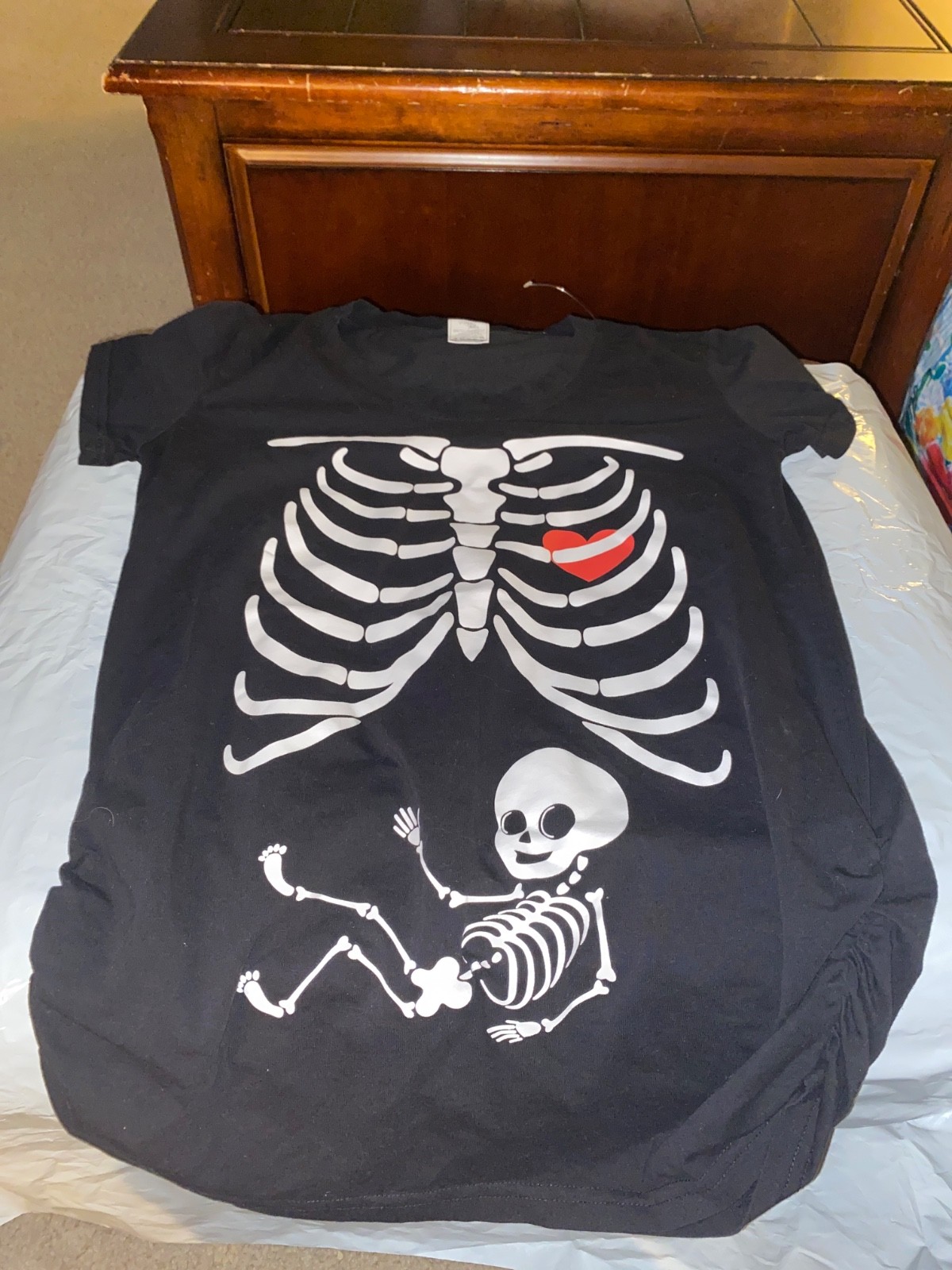 Silk Road Tees Mama Skeleton W/Baby T Shirt Maternity Top Size Medium Black