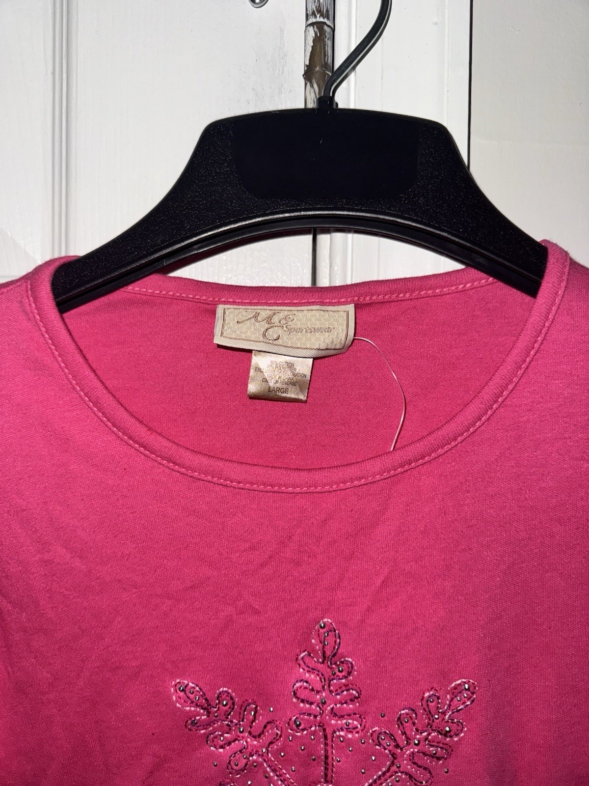 MC Sportswear Womens Magenta Pink Snowflake Embroidered Long Sleeve Top Shirt L