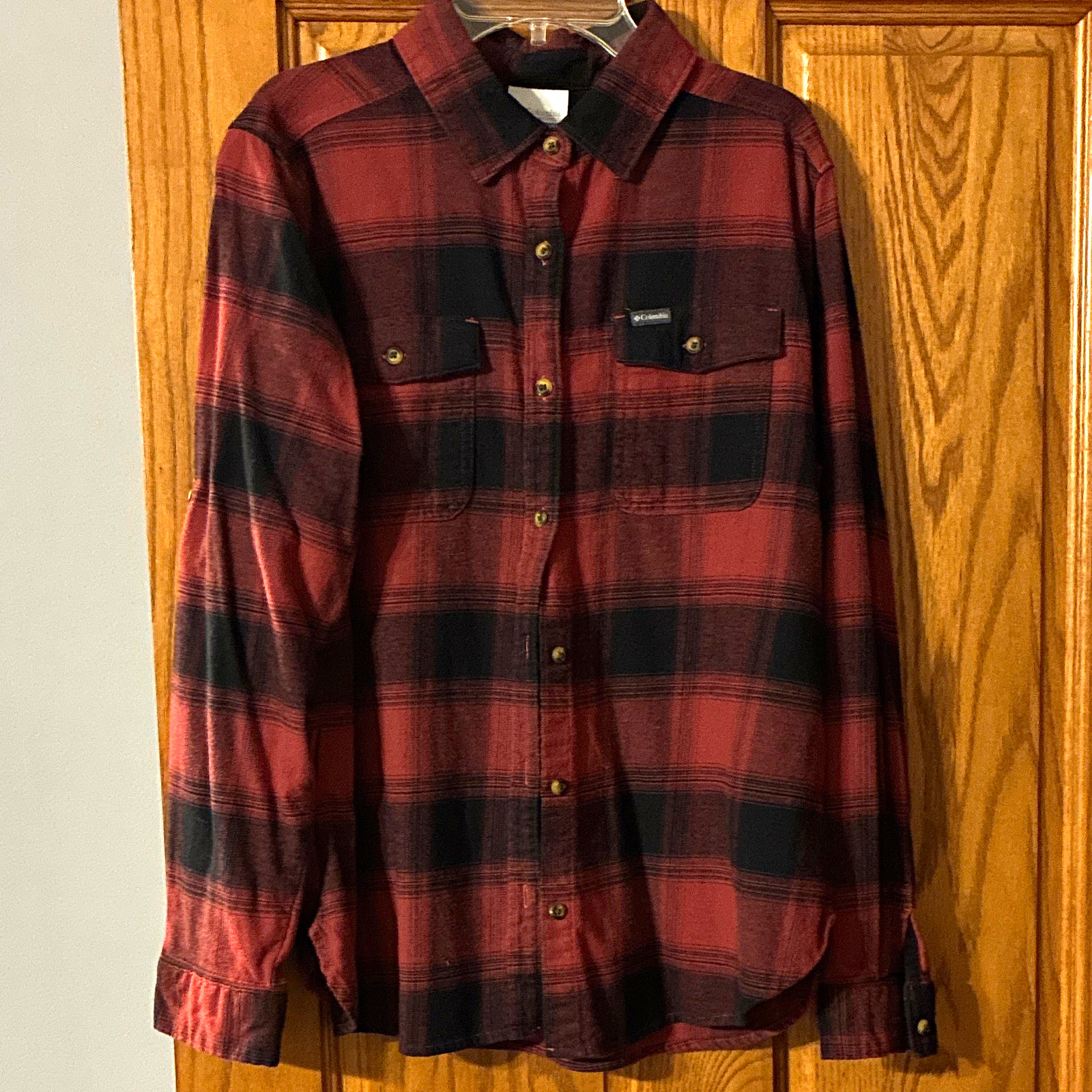 Columbia Women’s Red/Black Plaid Flannel Button-Up Shirt Long Sleeve Pockets L