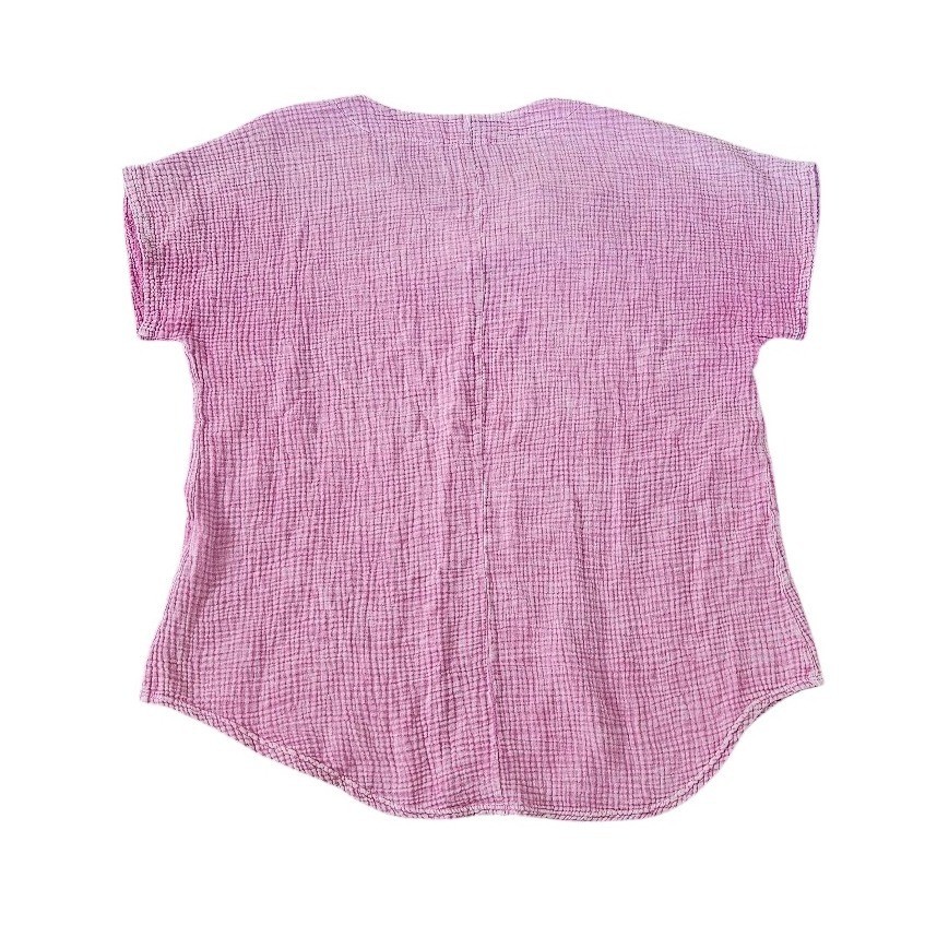 Jess & Jane Womens Large Pink Cotton Gauze V-Neck Textured Top Short Sleeve