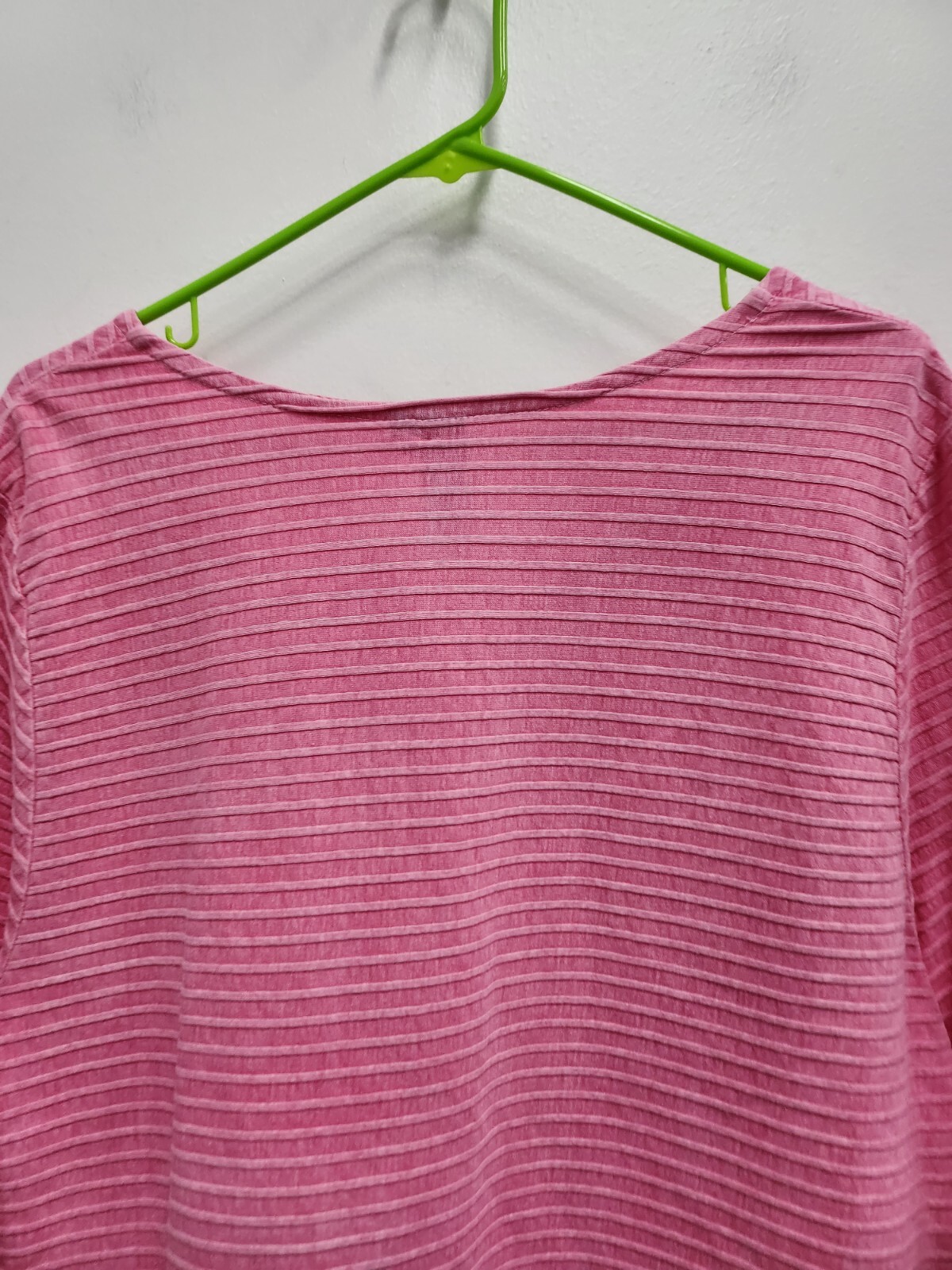 Focus Womens Lagenlook Tunic Top Large Pink Ribbed 3/4 Sleeve Coastal Casual
