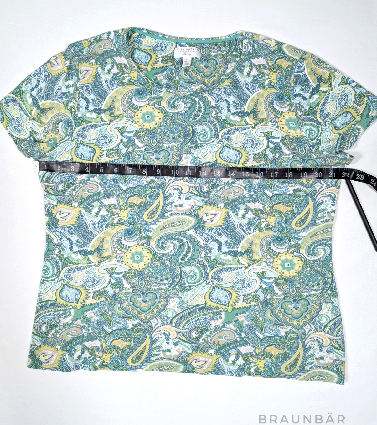 Charter Club Pima Cotton Shirt Women’s XL Paisley Turquoise Green Luxury Soft Te