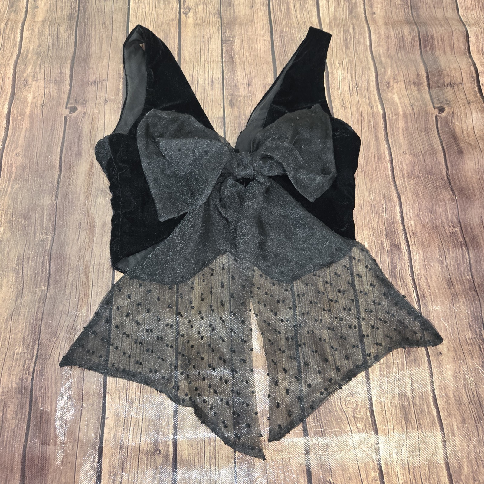 ASOS Luxe Vest Top Women 4 Black Velvet Oversized Bow Whimsigoth Fairy Grunge