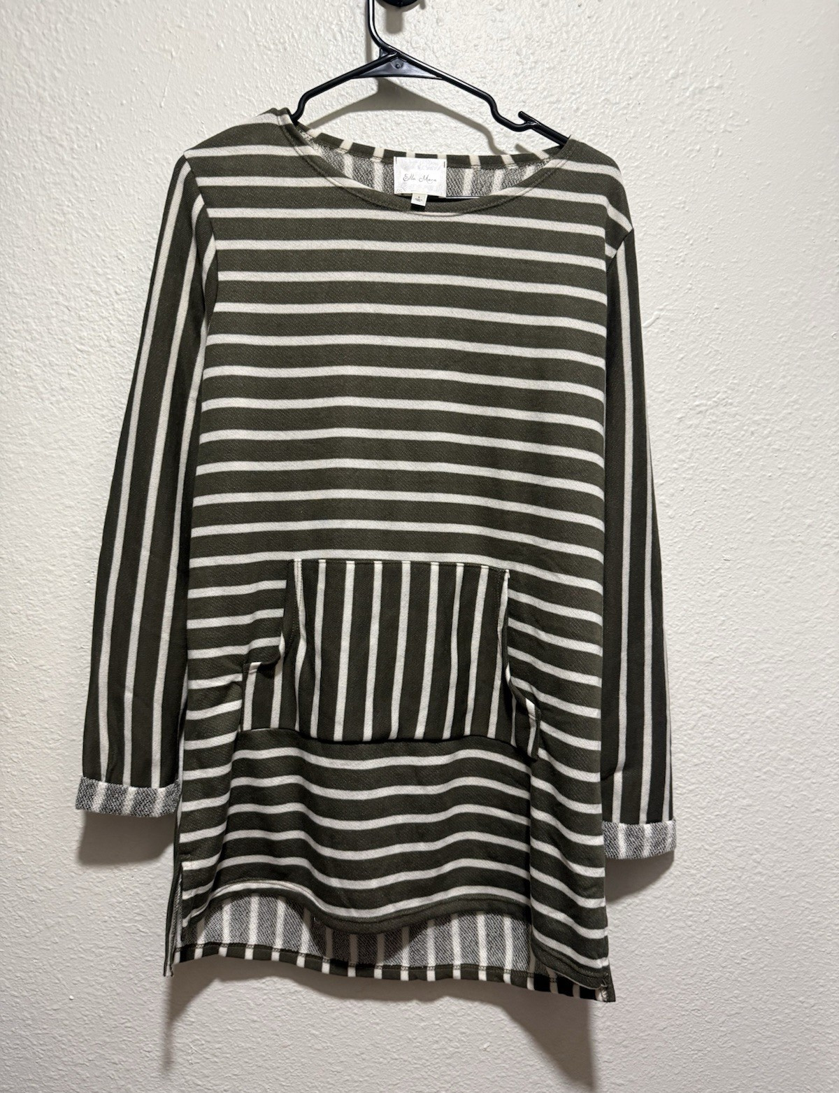 Ella Mara Women’s Striped Knit Tunic Top Round Neck Long Sleeve Pockets S