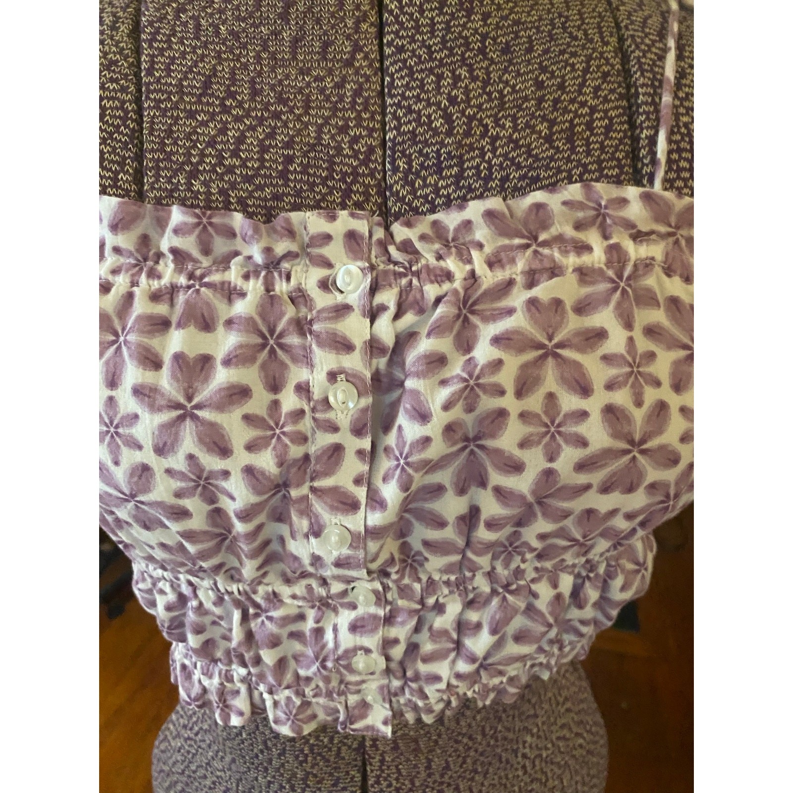 Aerie Smocked Button front crop blouse Chambray Tie Straps Small