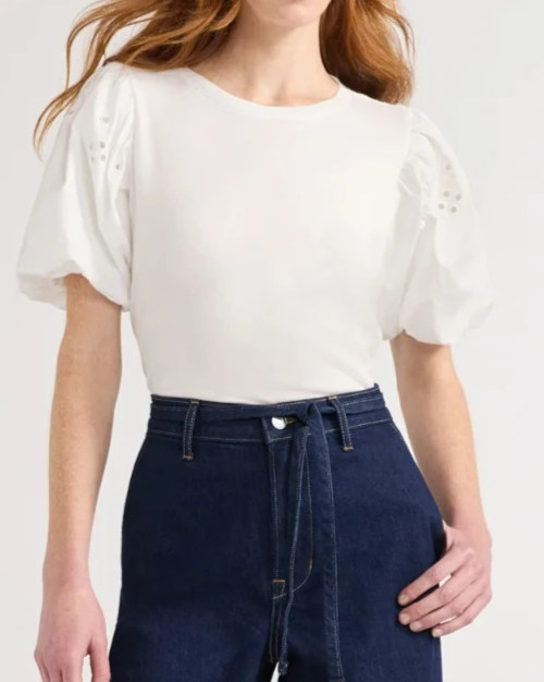 Free Assembly Womens Mixy Top Size L Cream Relaxed Embroidered Shoulder Casual