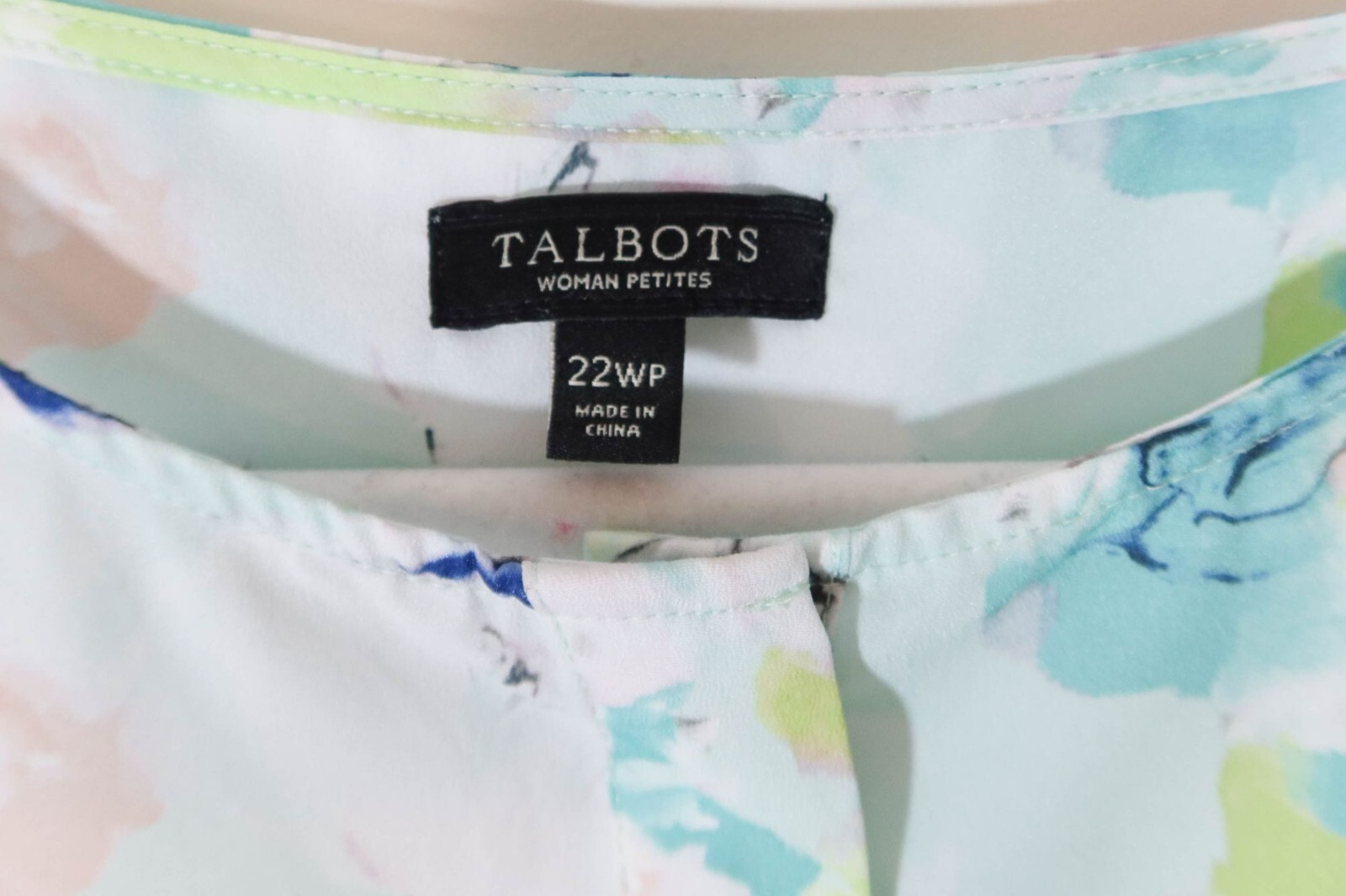 TALBOTS Pastel Watercolor Floral Henley Sleeveless Silky Tank Top Size 22WP