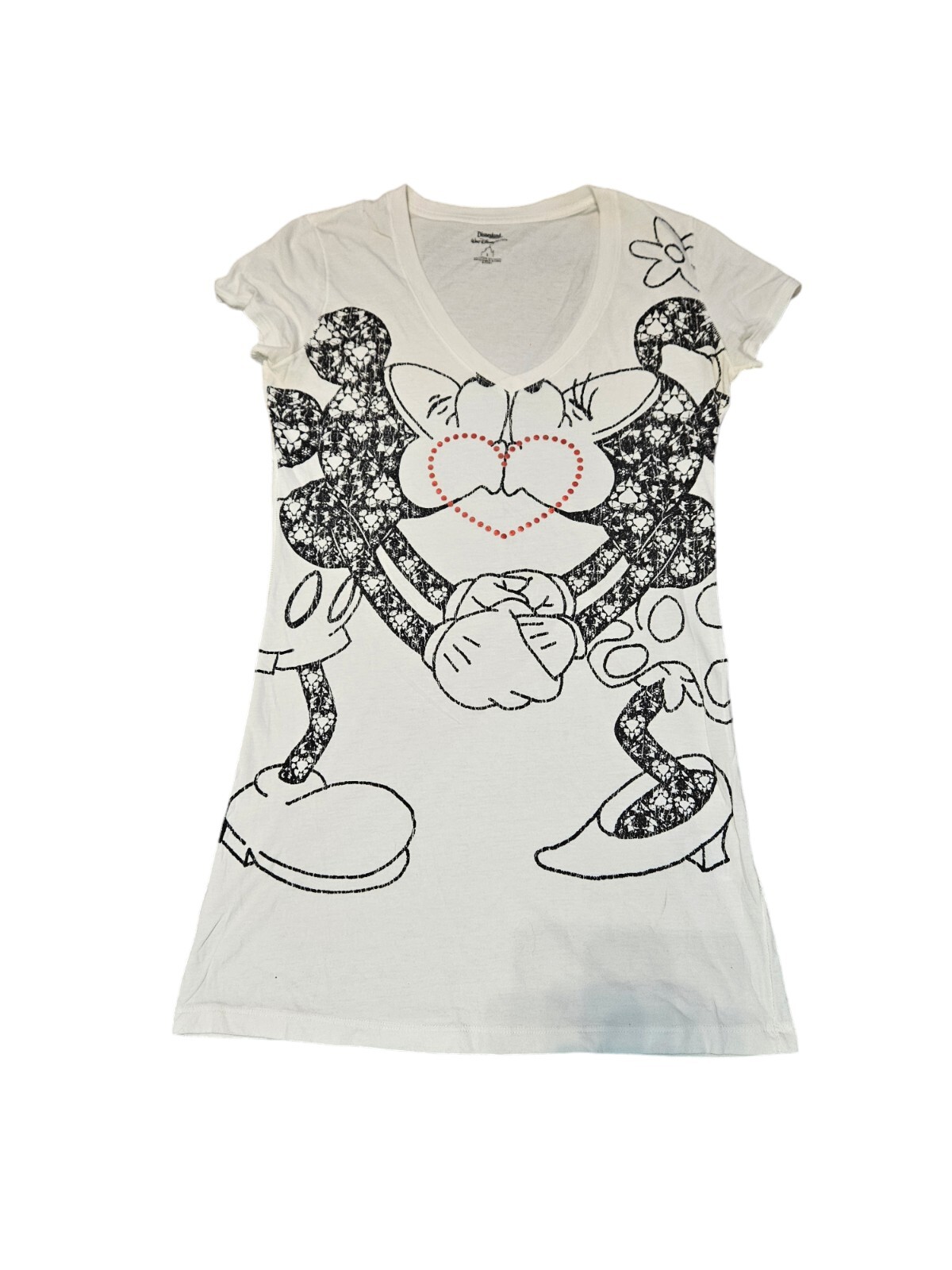 Disney V-Neck Tee-Shirt Mickey Mouse & Minnie Mouse Kissing Size Small Women O12