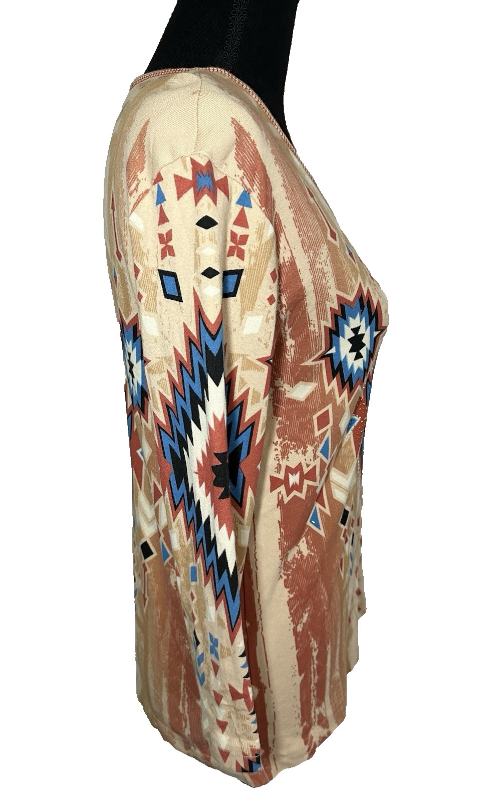 Cactus Bay SMALL Western Aztec Southwest Boho Native Tribal Embellished Shirt