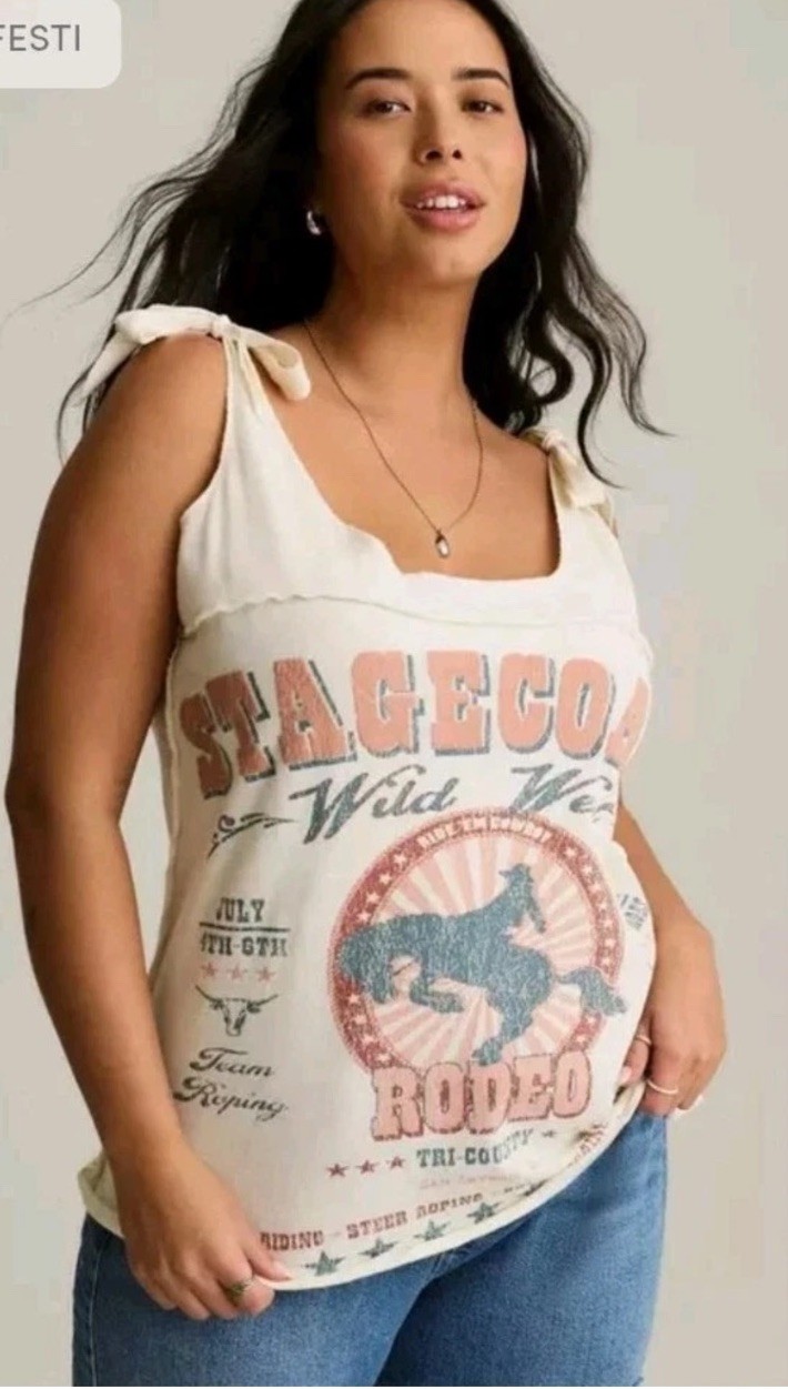 Torrid Festi Stagecoach Rodeo Tank Top Size 2 2X 18-20 Relaxed Fit NEW NWT