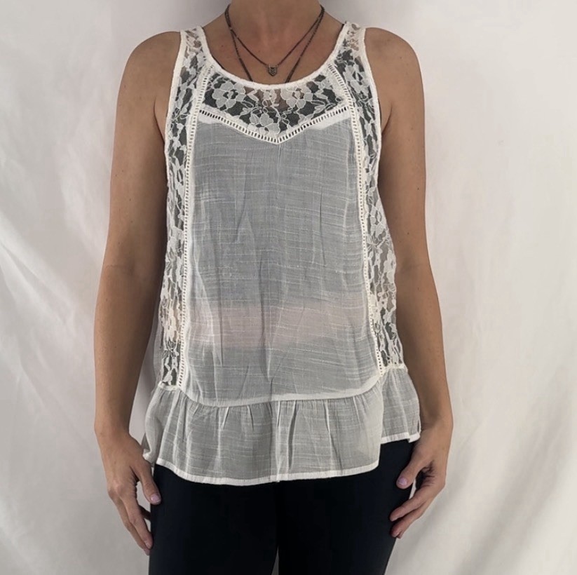 Boho Sheer Lace Trim Layering Top L Coastal Resort Minimalist Beachy Feminine
