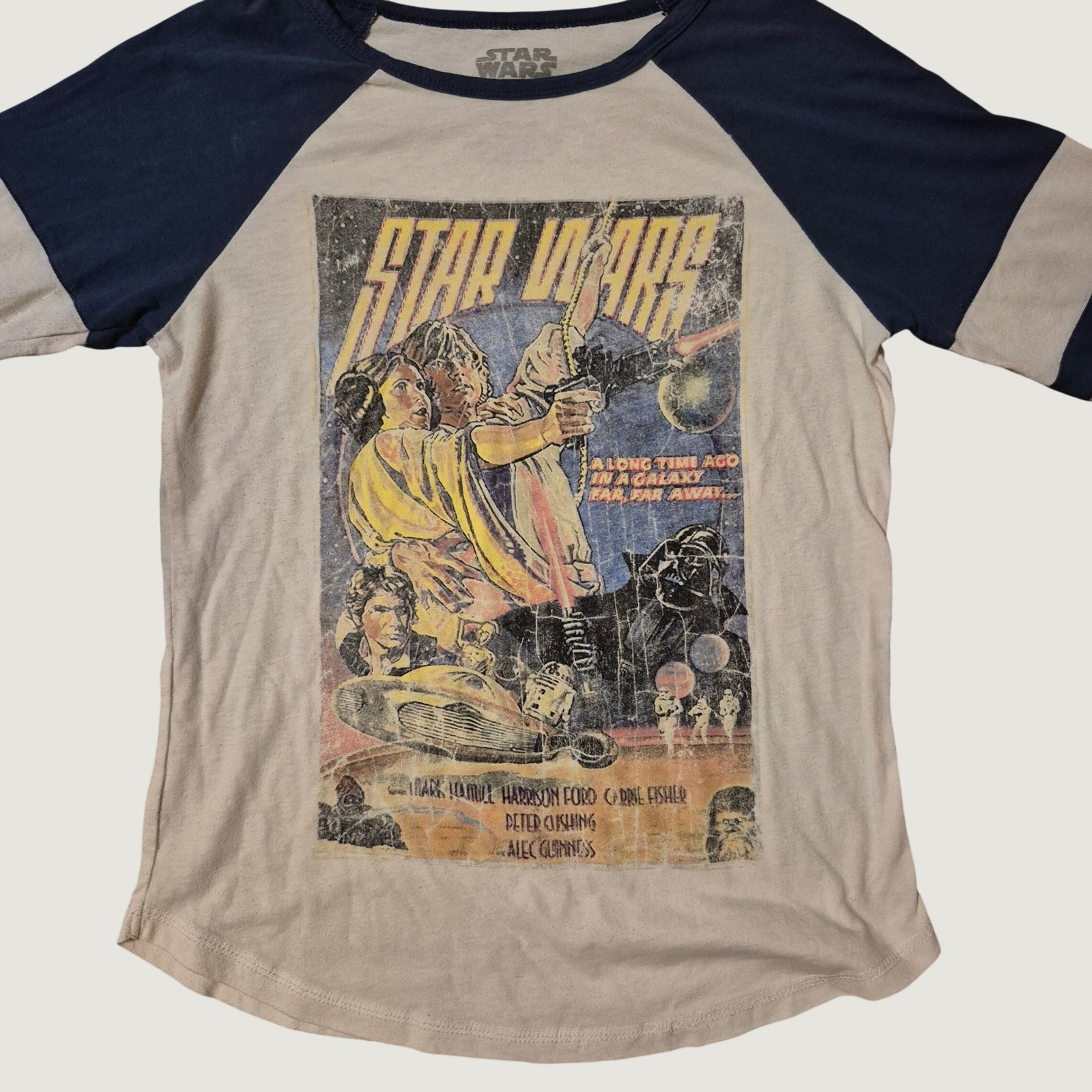 Star Wars Graphic Raglan Tee Size S Vintage Poster Print Cotton Blend Navy Grey