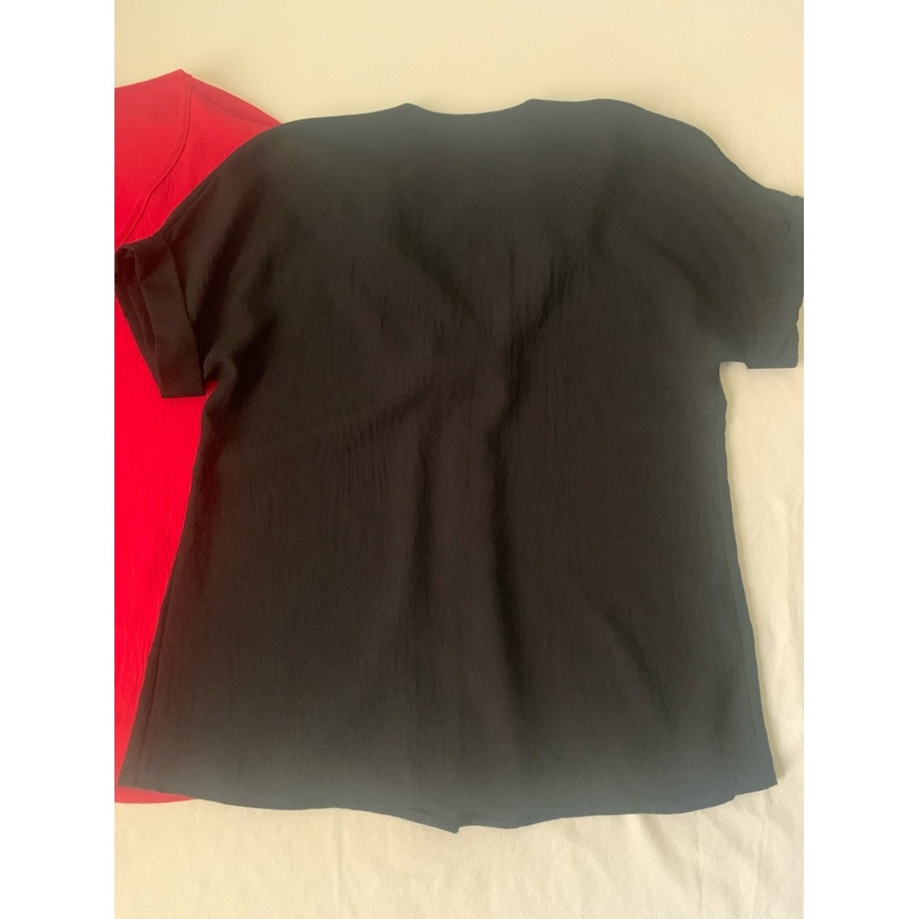 2 Hearts Womens Blouse Top Bundle (2) GUC M/L Black and Red Rayon Poly