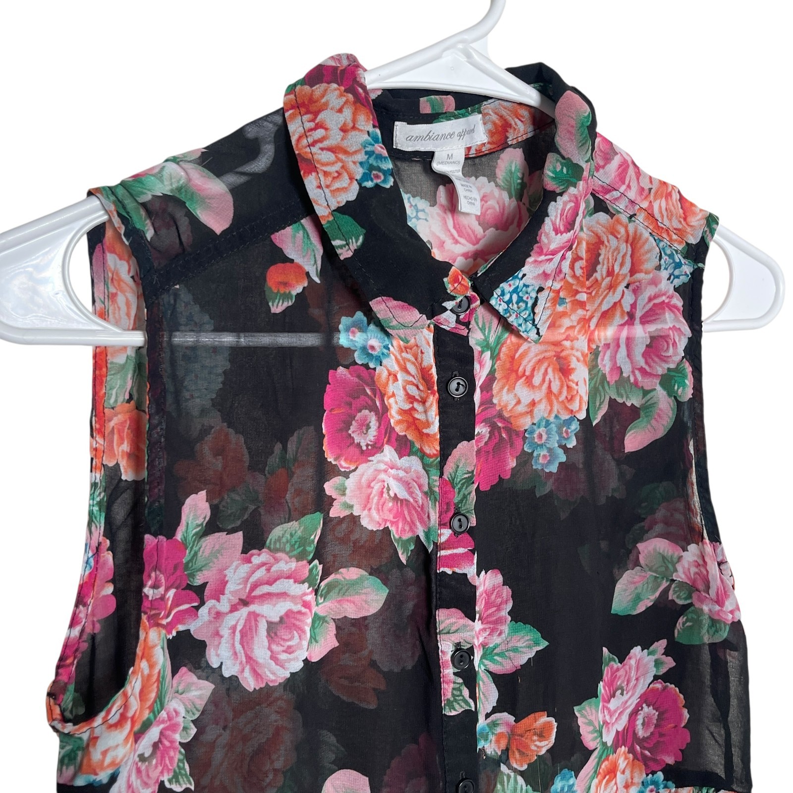 Ambiance Apparel Blouse Women’s Medium Sheer Sleeveless Shirt Top Artsy
