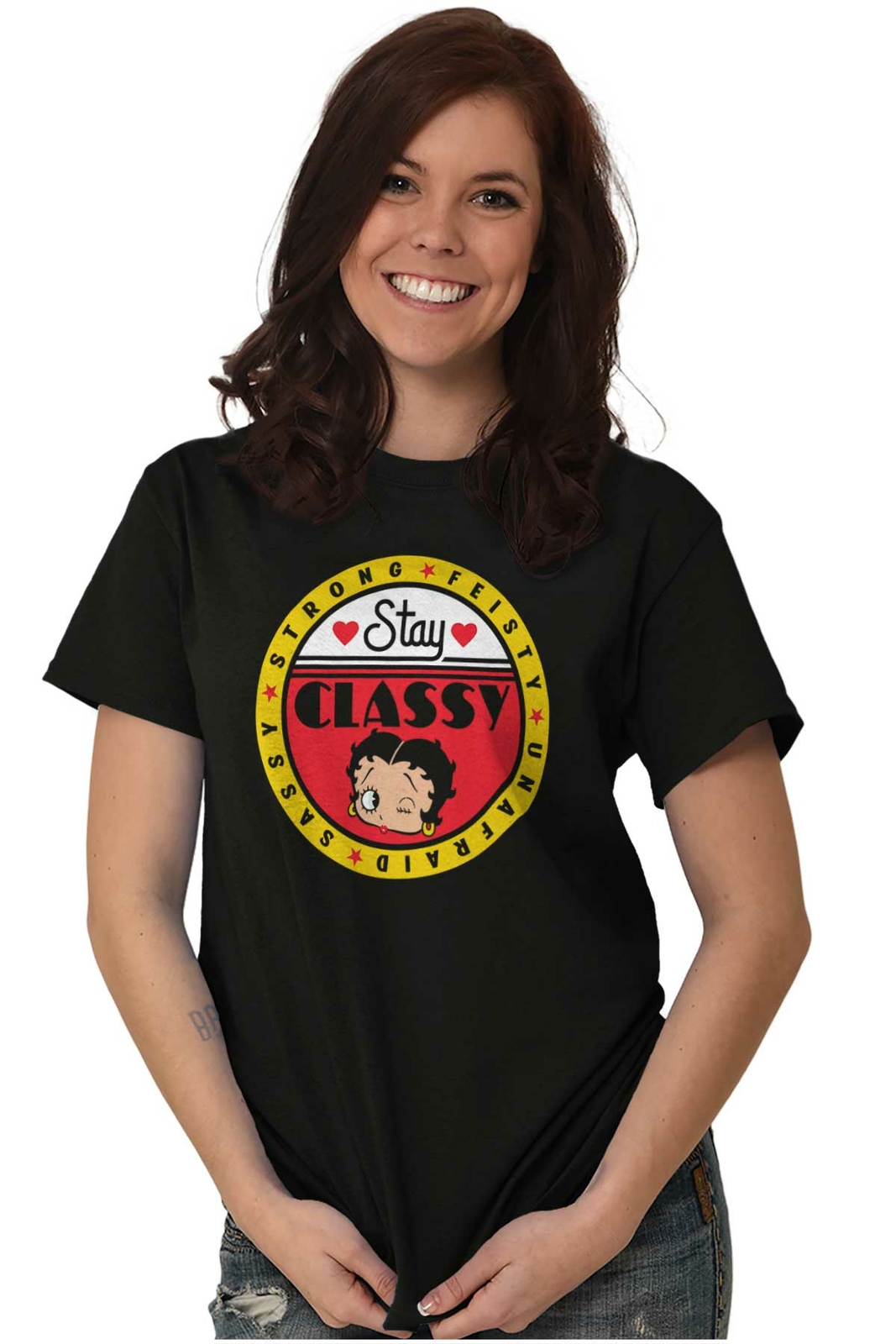 Betty Boop Stay Classy Feisty Unafraid Sassy Womens Graphic Crewneck T Shirt Tee